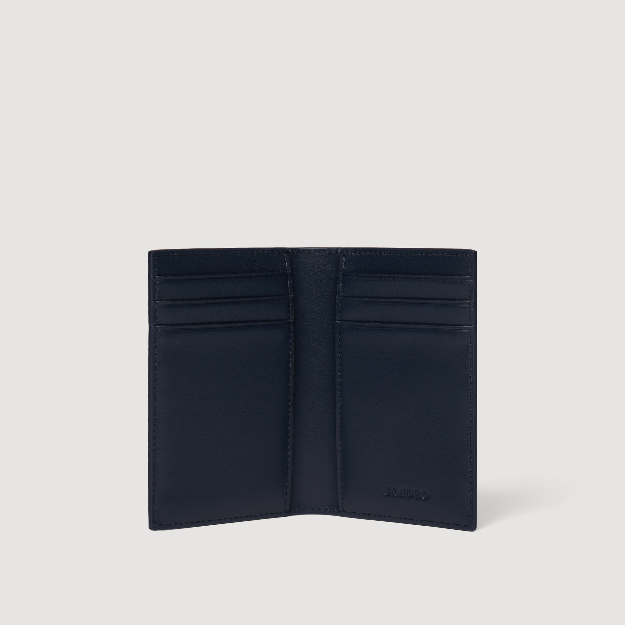 Porta tarjetas de cuero granulado plegable