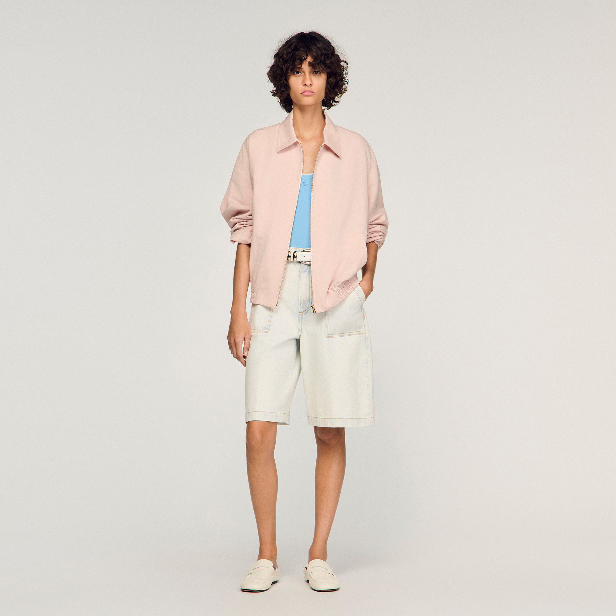 Chaqueta de algodón lino con cremallera amplia