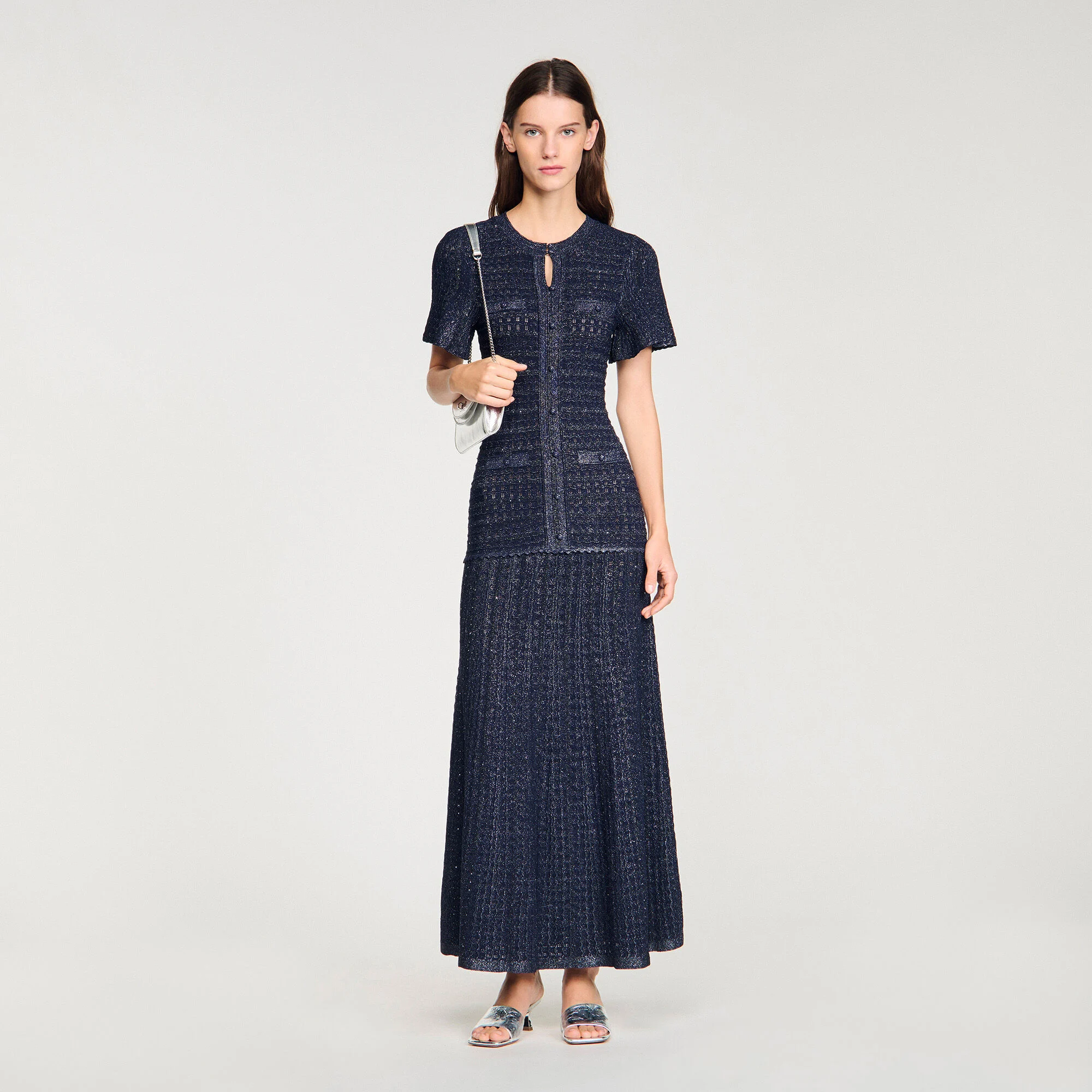Vestido maxi de punto con lentejuelas