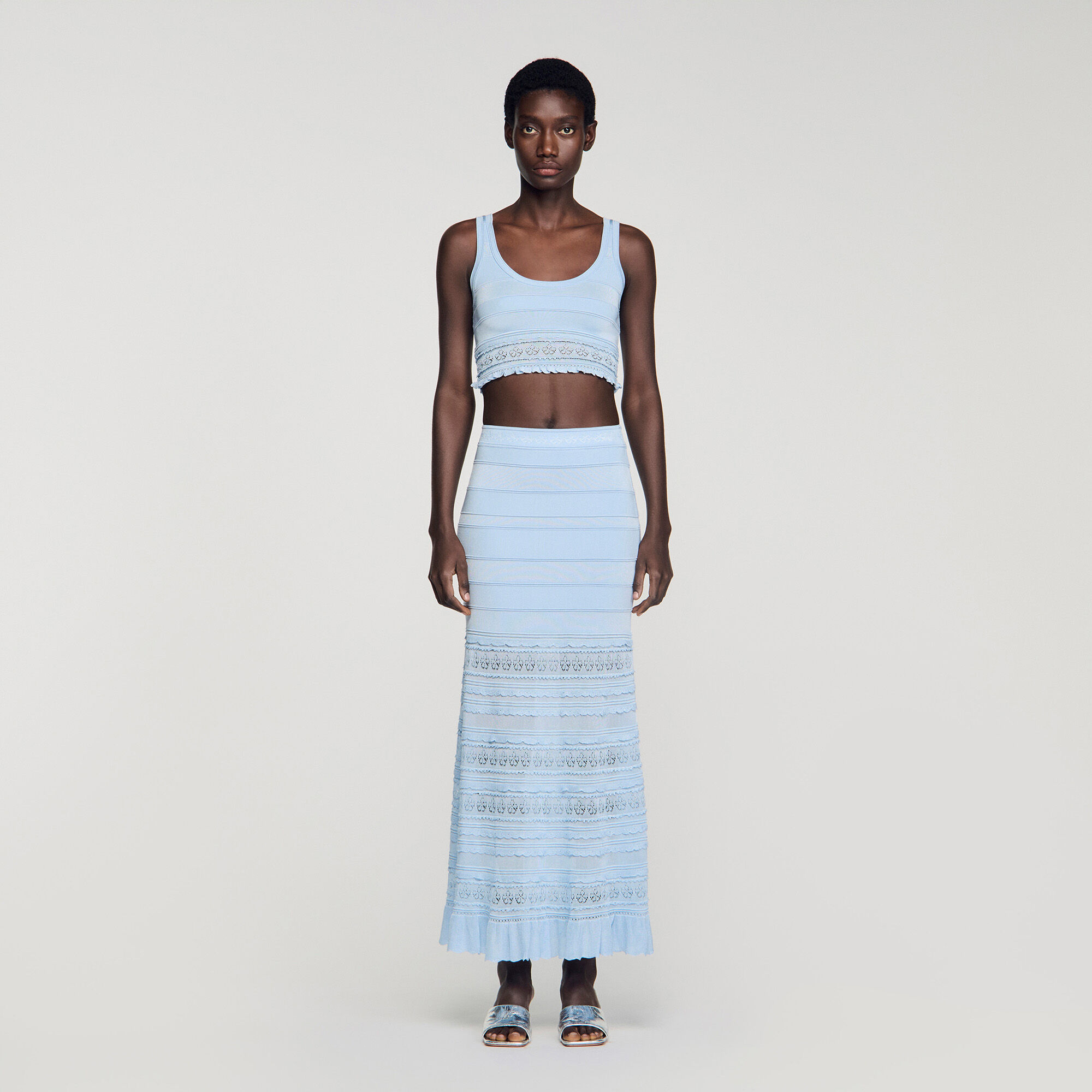 Falda maxi de punto pointelle