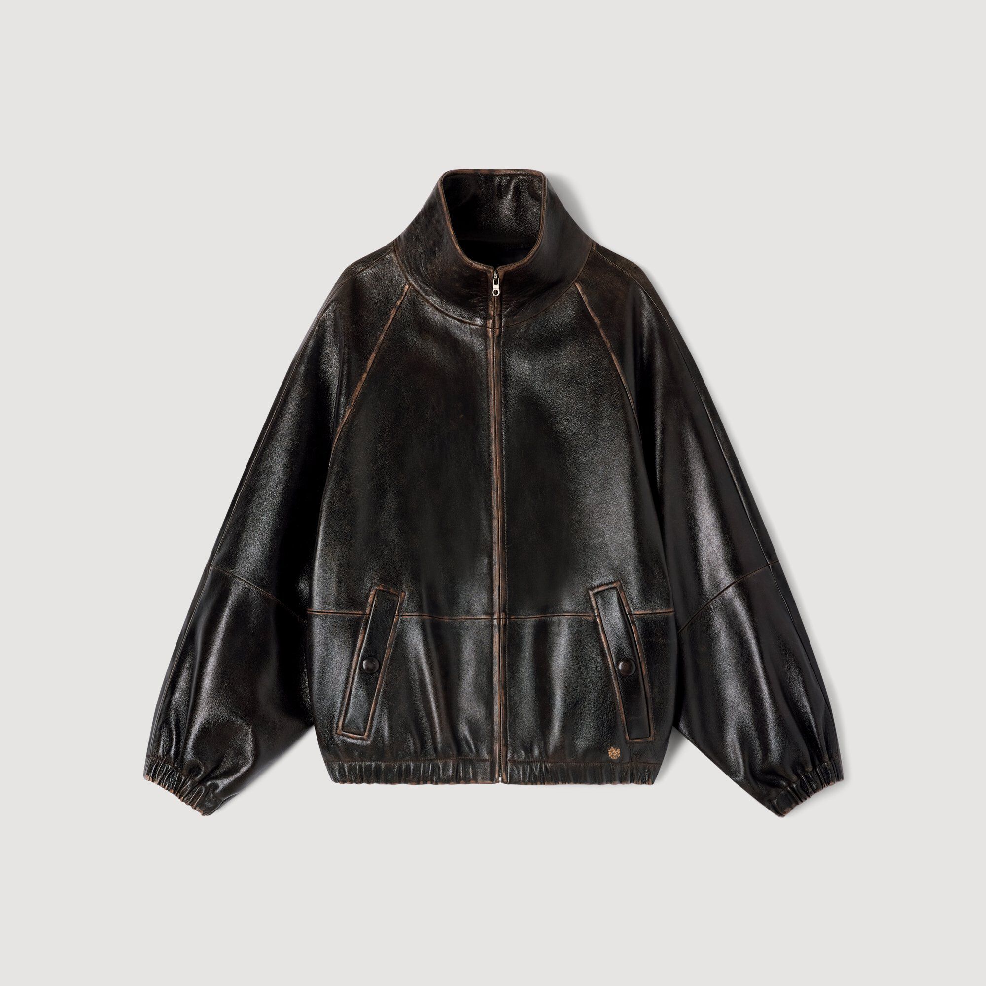 Chaqueta de cuero con efecto desgastado