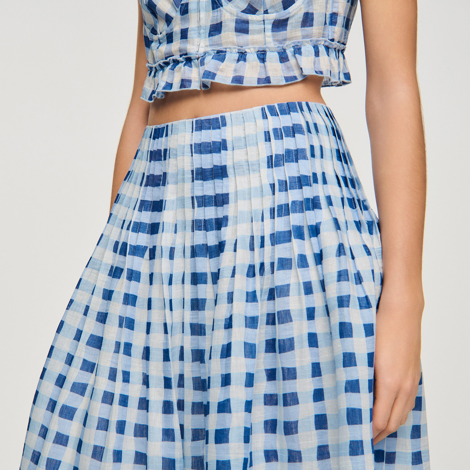 Falda de lino con estampado cuadros maxi