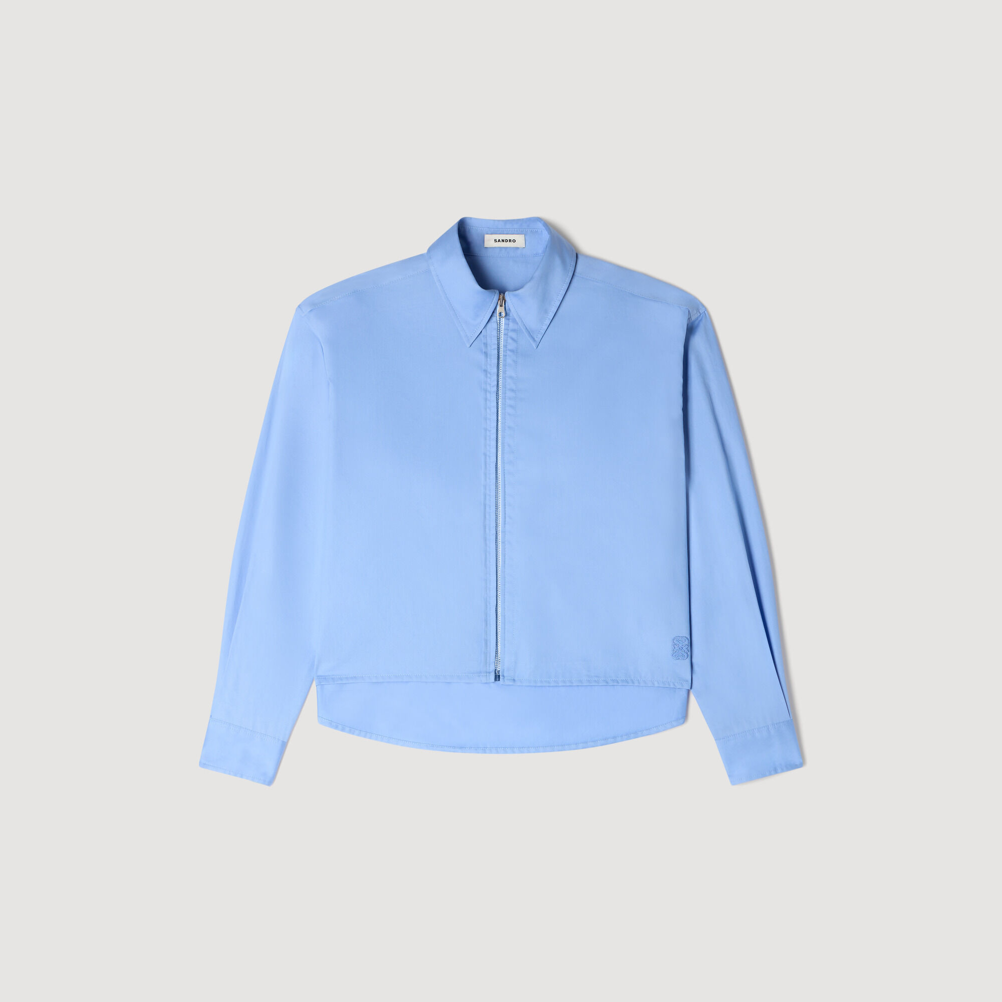 Camisa de algodón con logo y cremallera corta