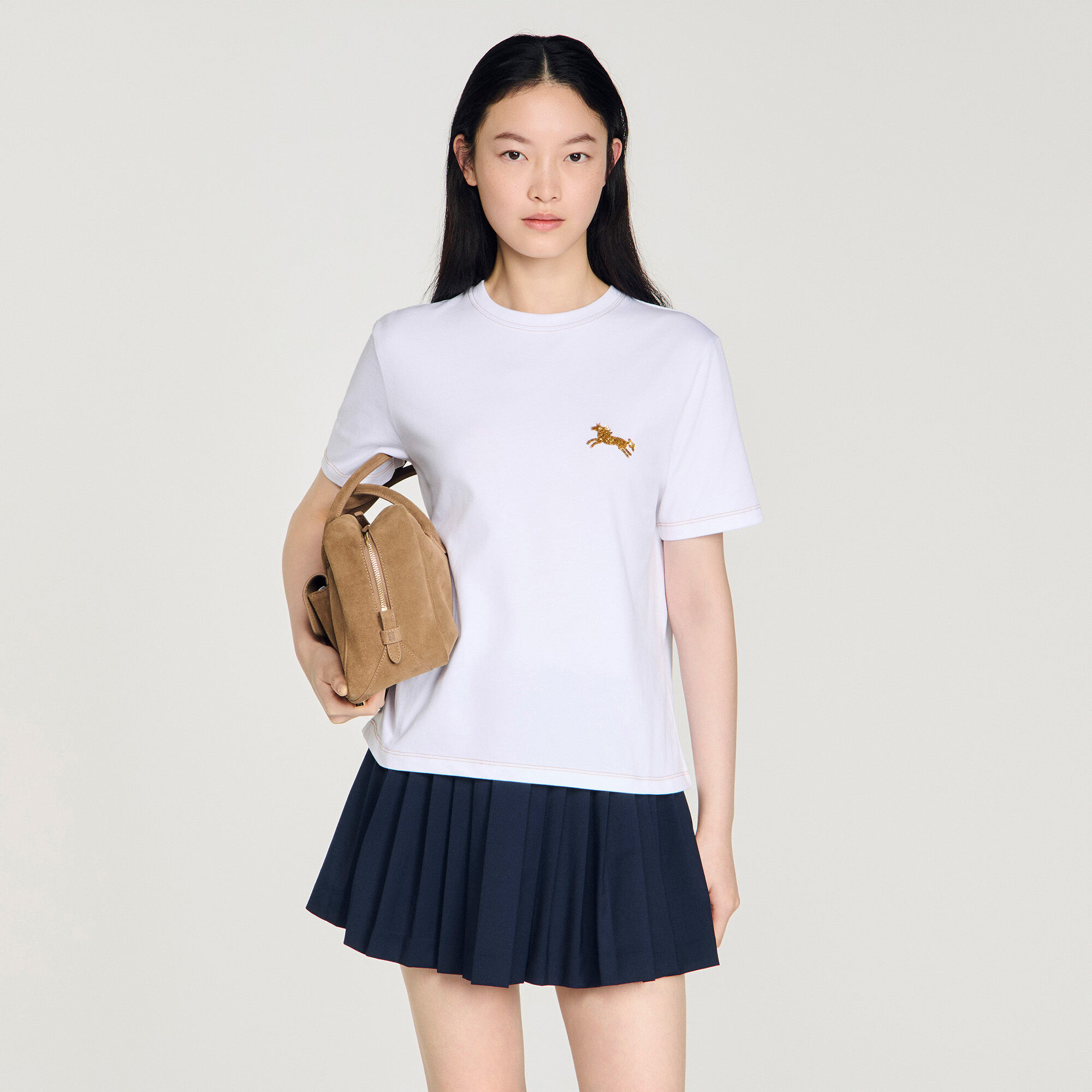 Camiseta de algodón con bordado de caballo