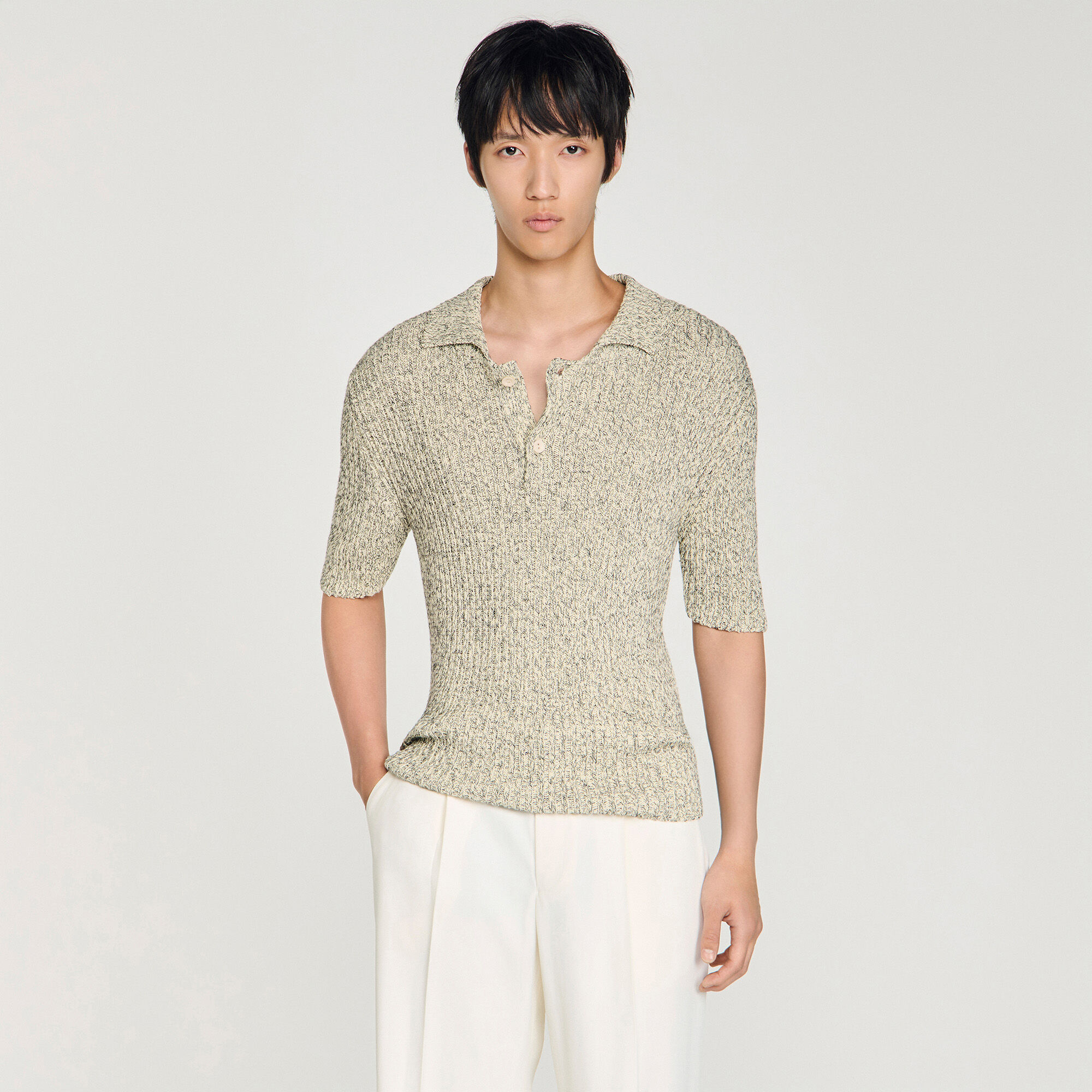 Camiseta de punto de algodón con efecto marled