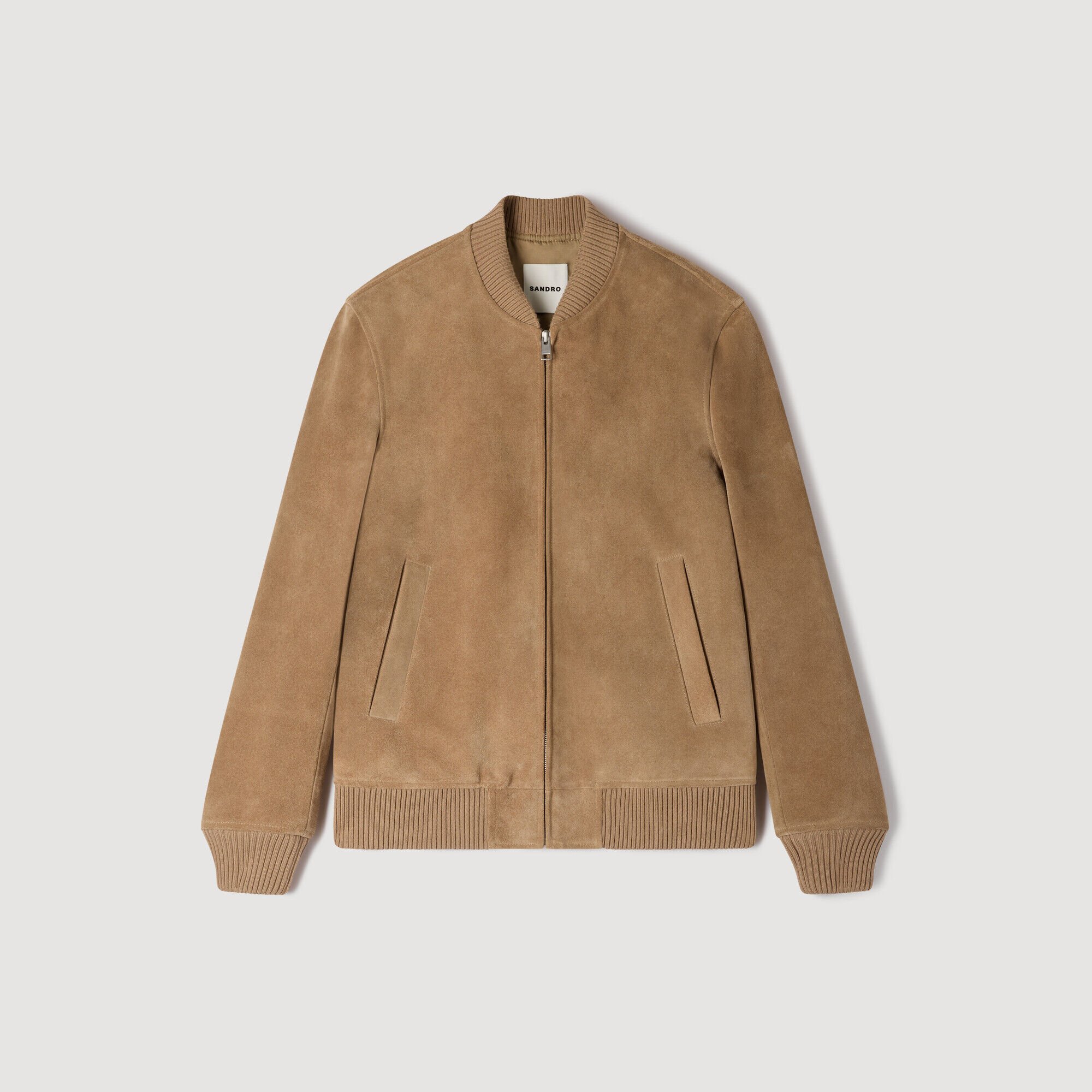 Chaqueta de ante con cremallera y abertura central