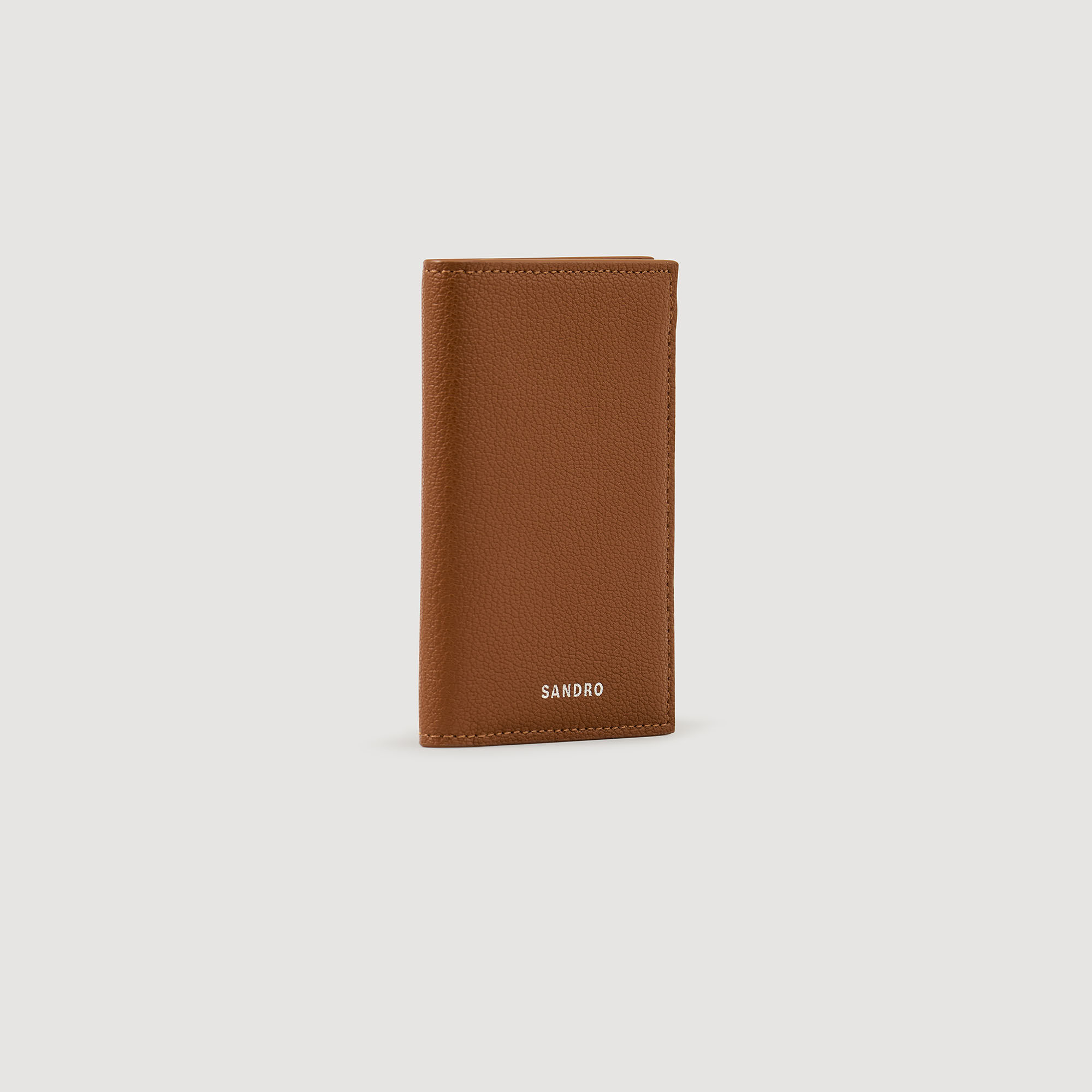 Porta tarjetas de cuero granulado plegable