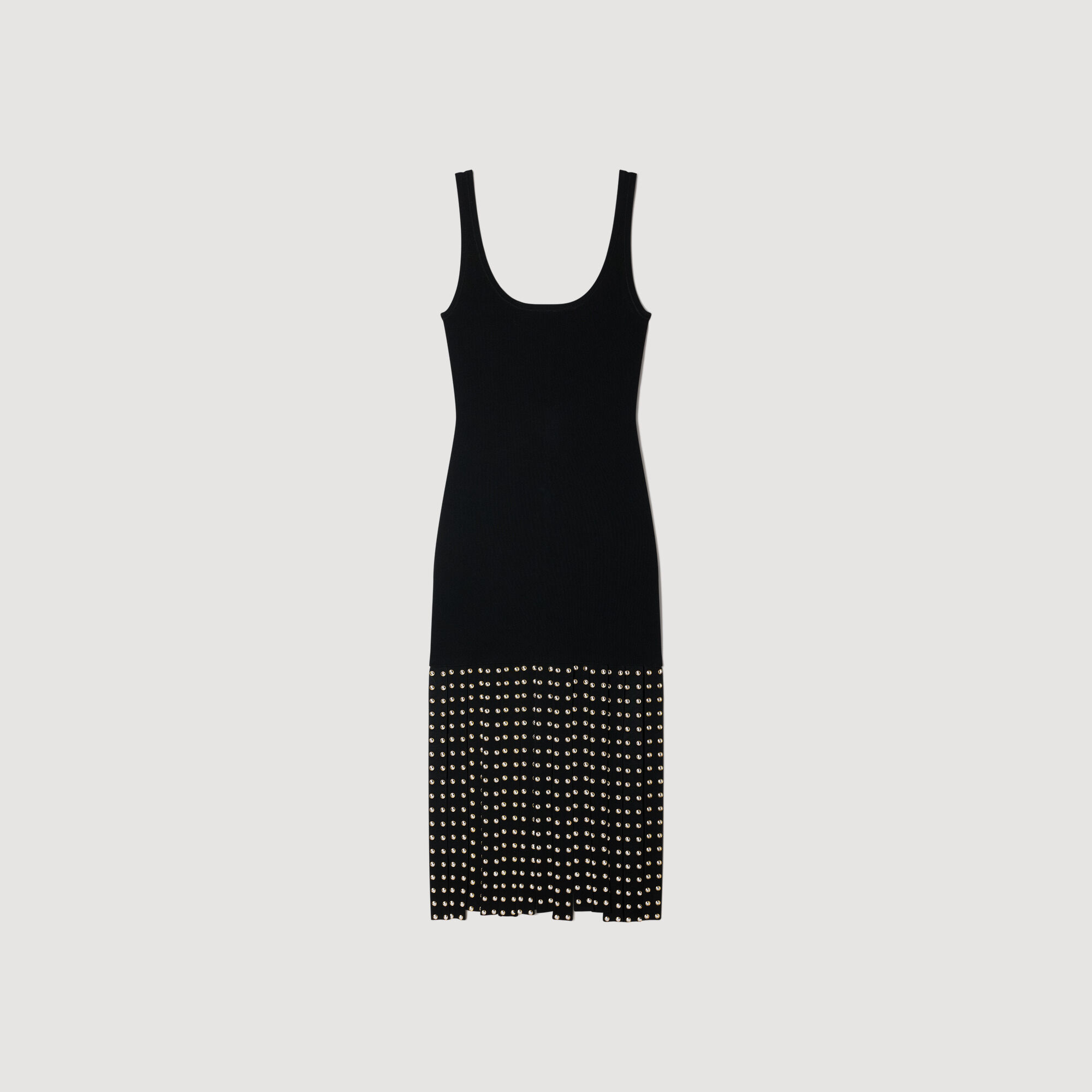 Vestido midi de punto con flecos