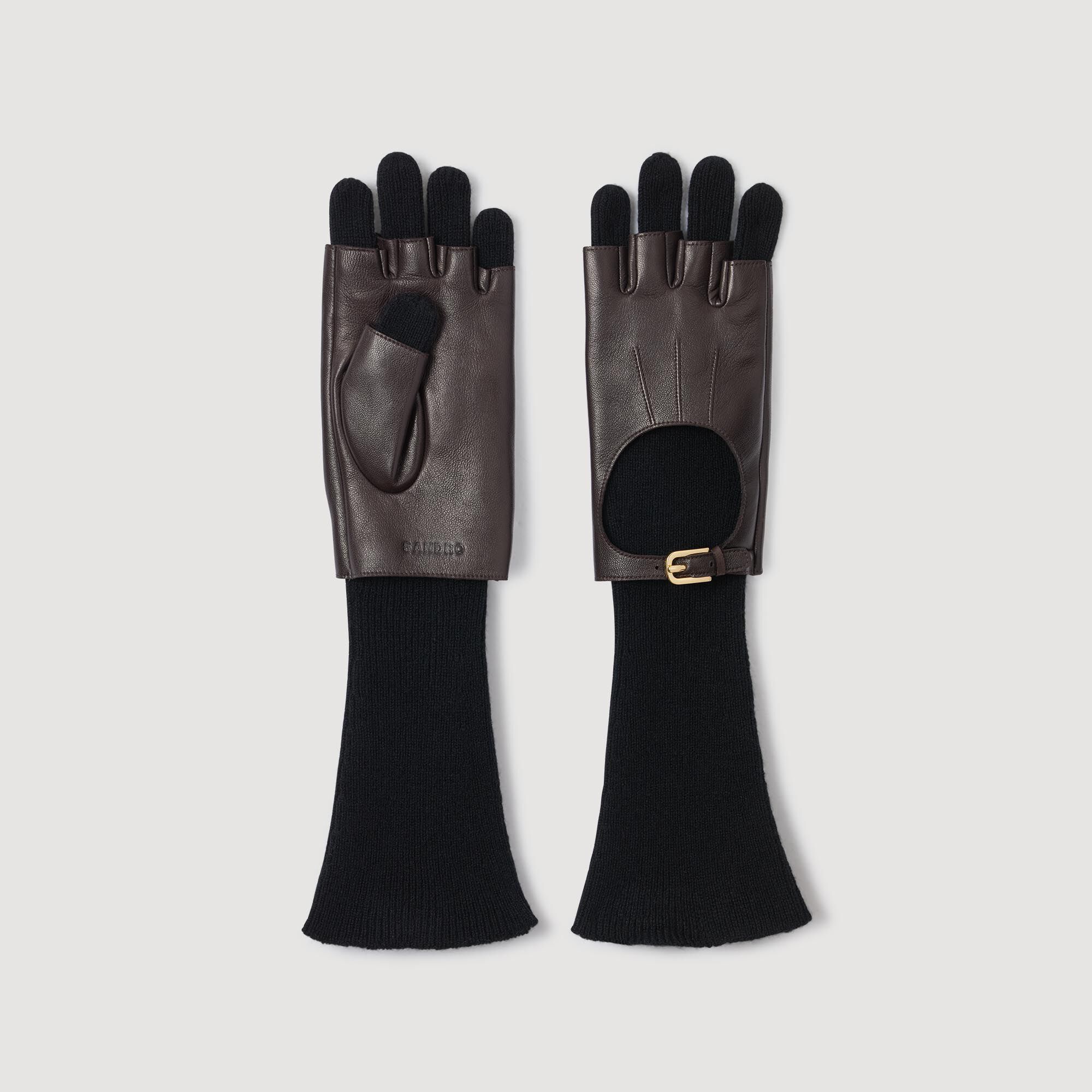 Guantes largos de punto y cuero