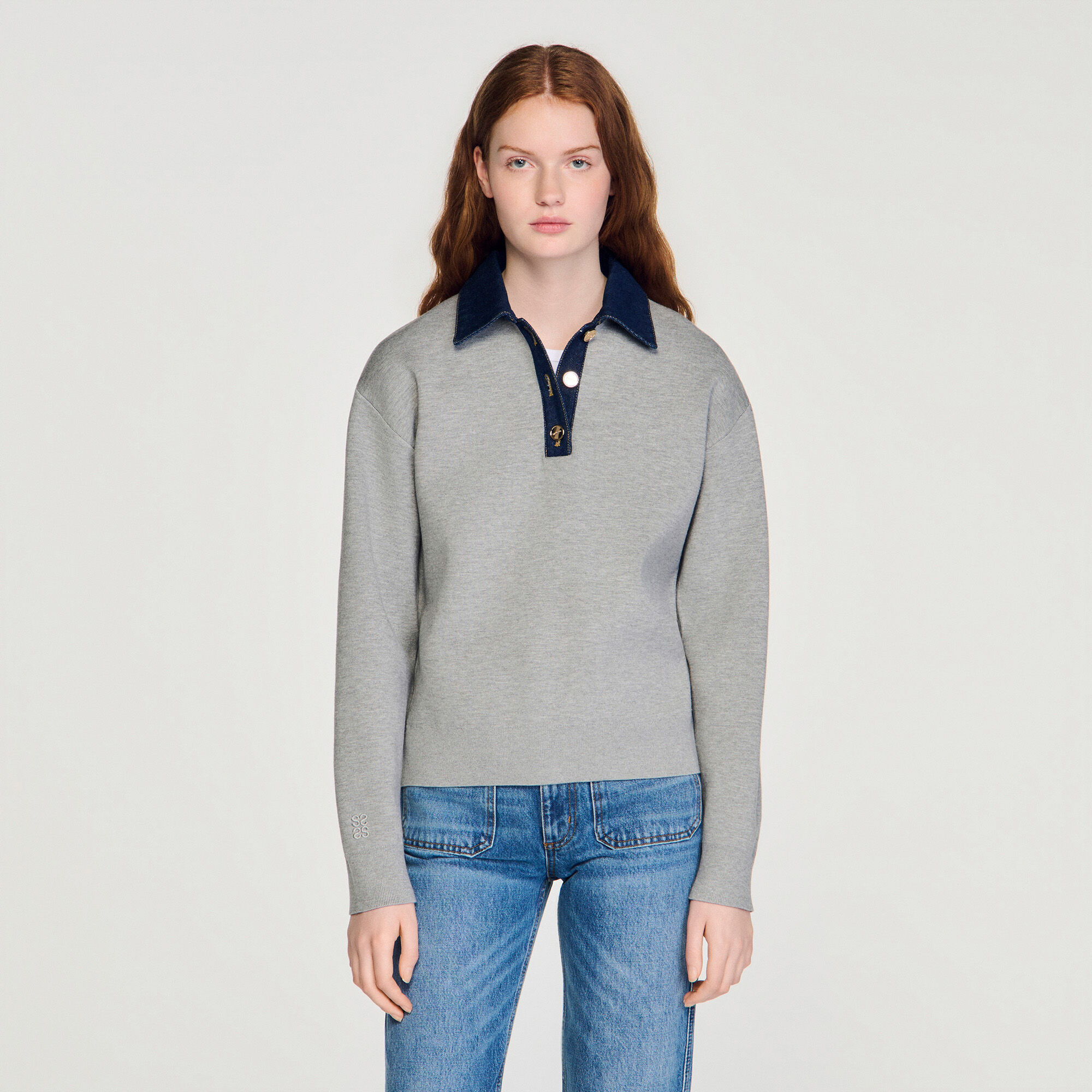 Sudadera con cuello de mezclilla