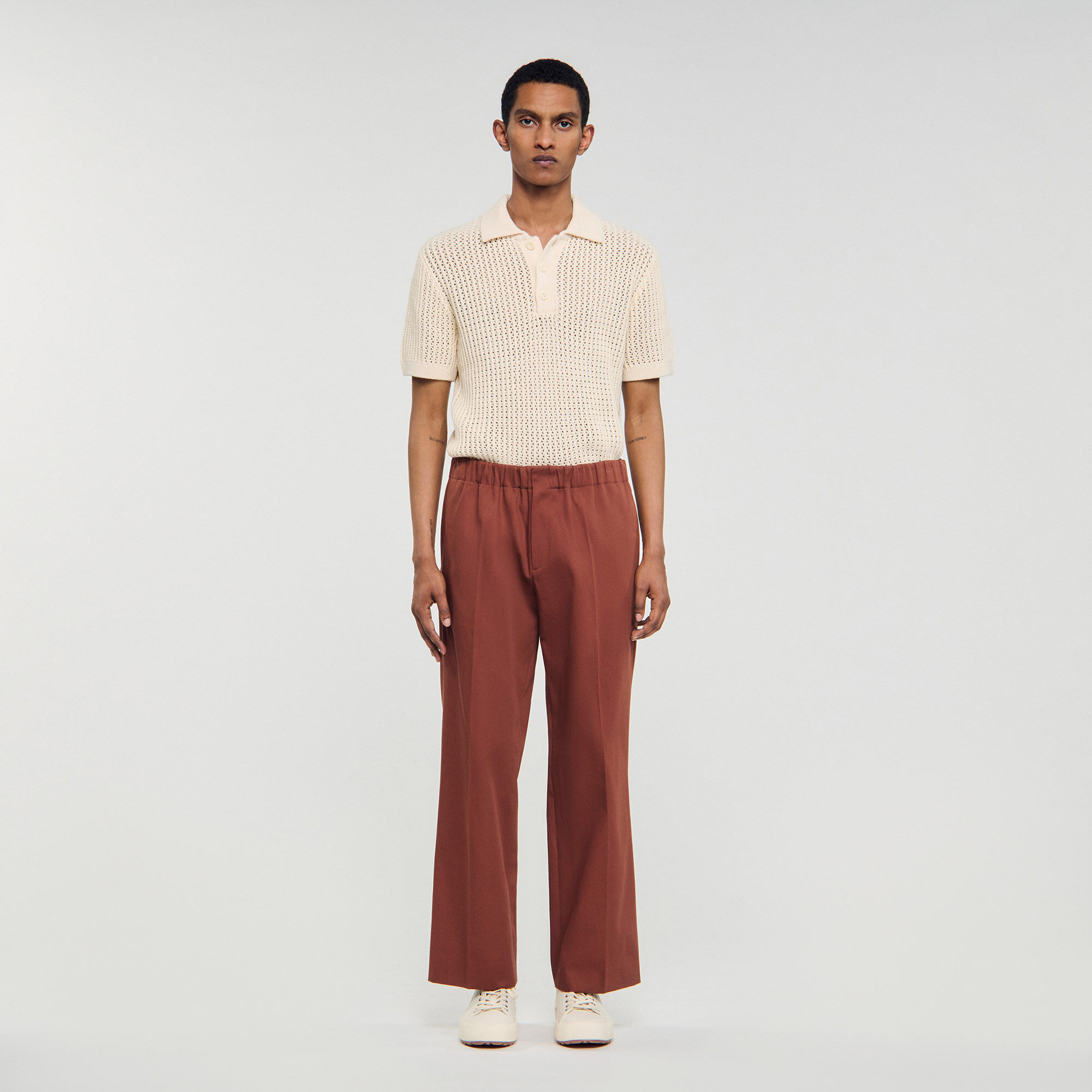 Pantalones de algodón elásticos de pierna ancha