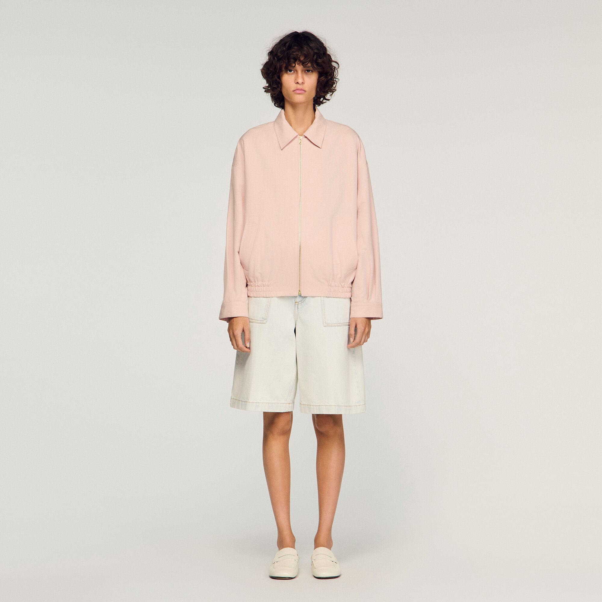 Chaqueta de algodón lino con cremallera amplia
