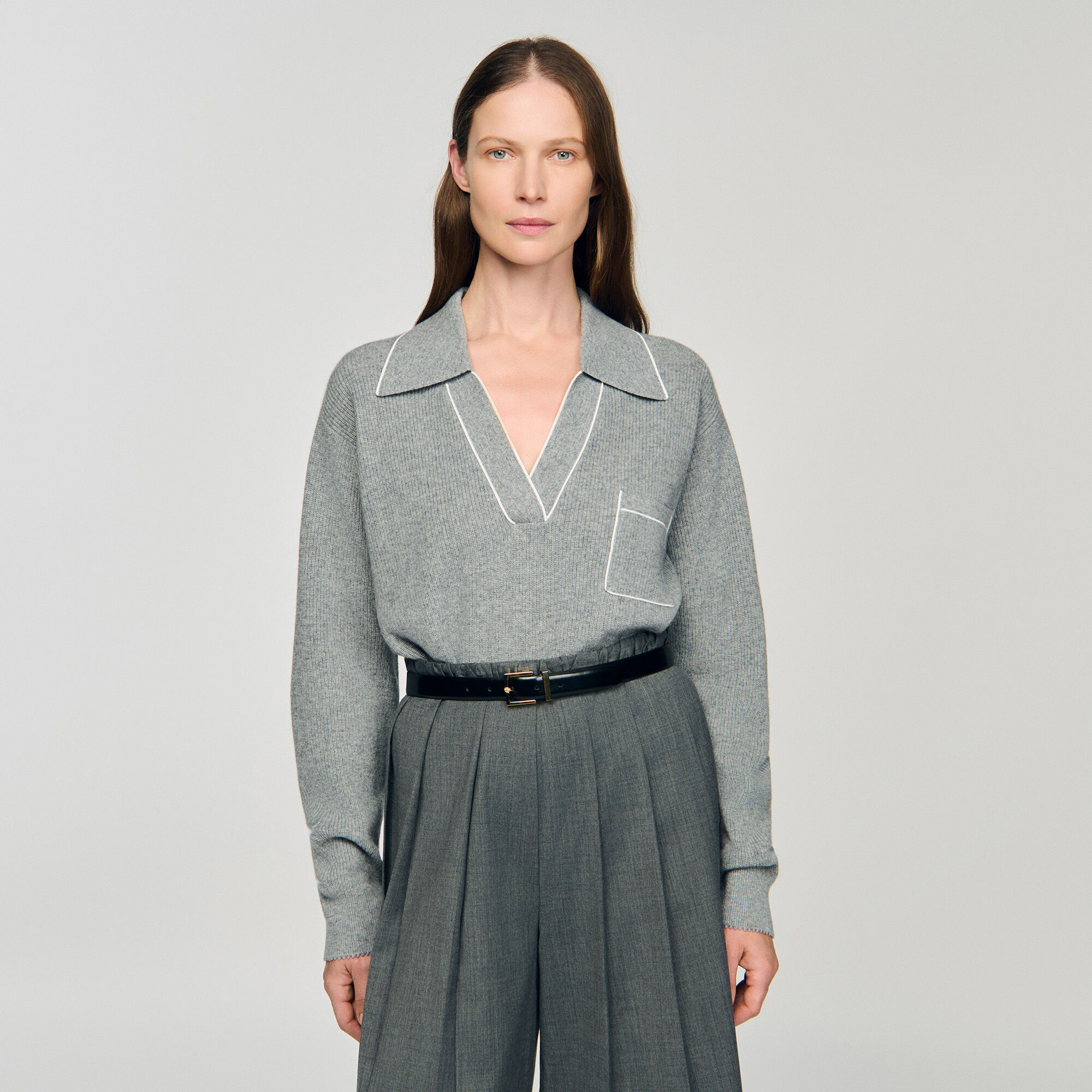 Sweater de cuello polo abierto