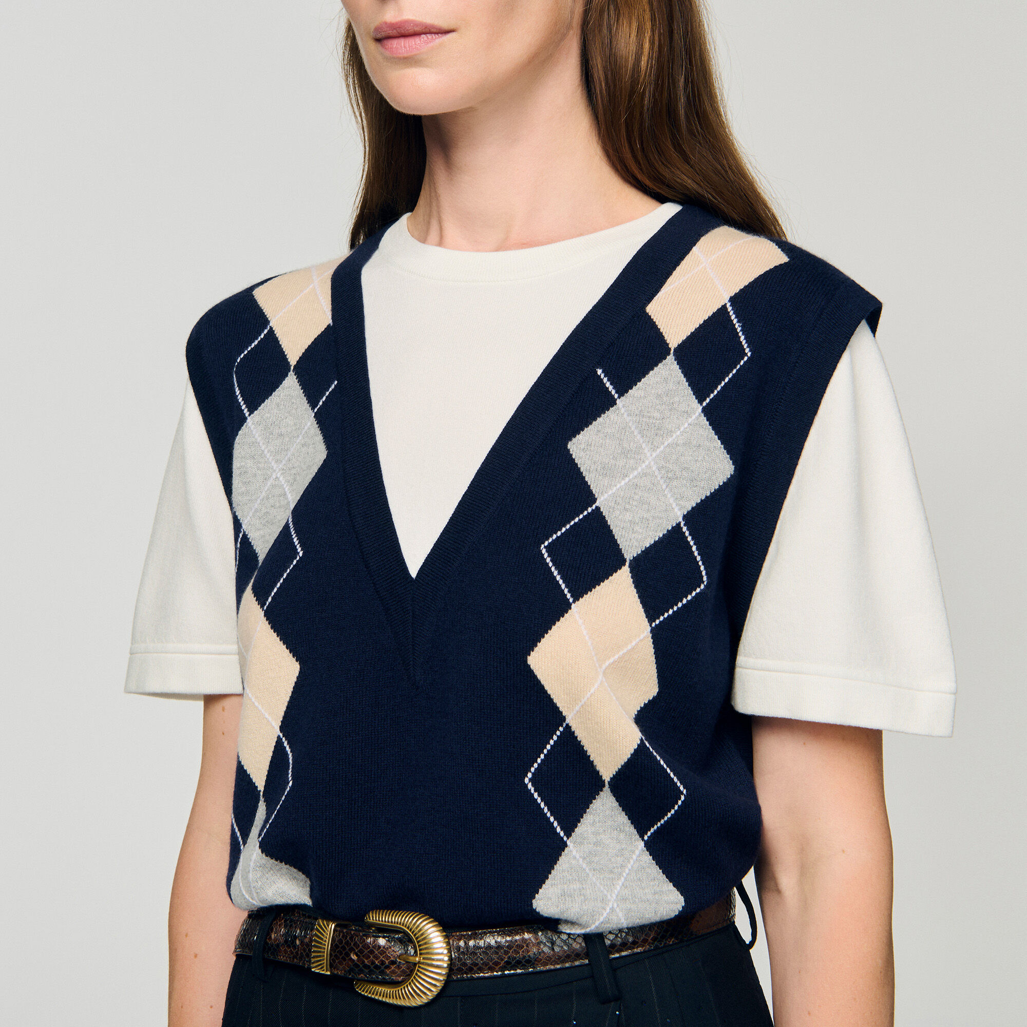 Sweater con efecto de capas en estilo argyle