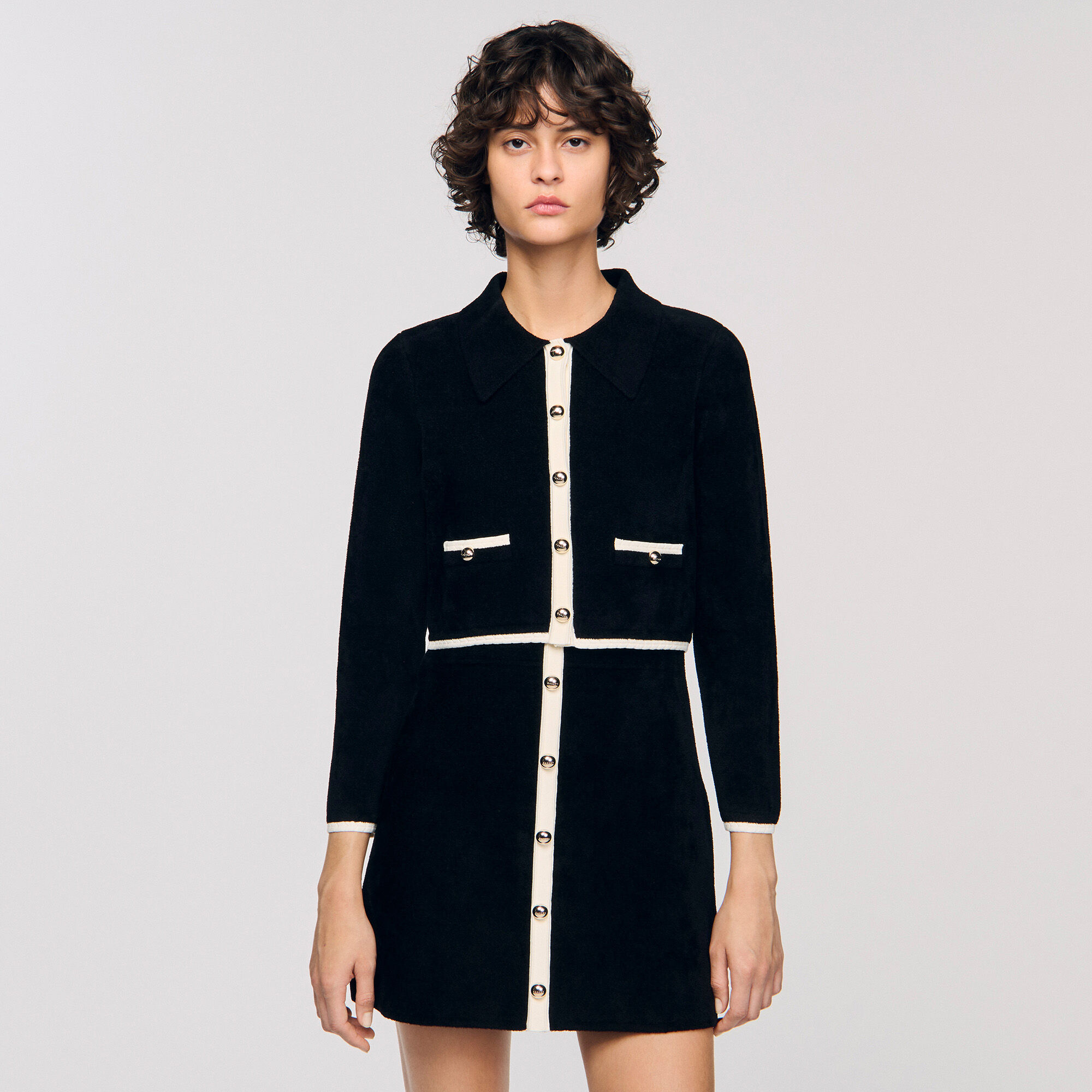 Cardigan de cuello de camisa bicolor