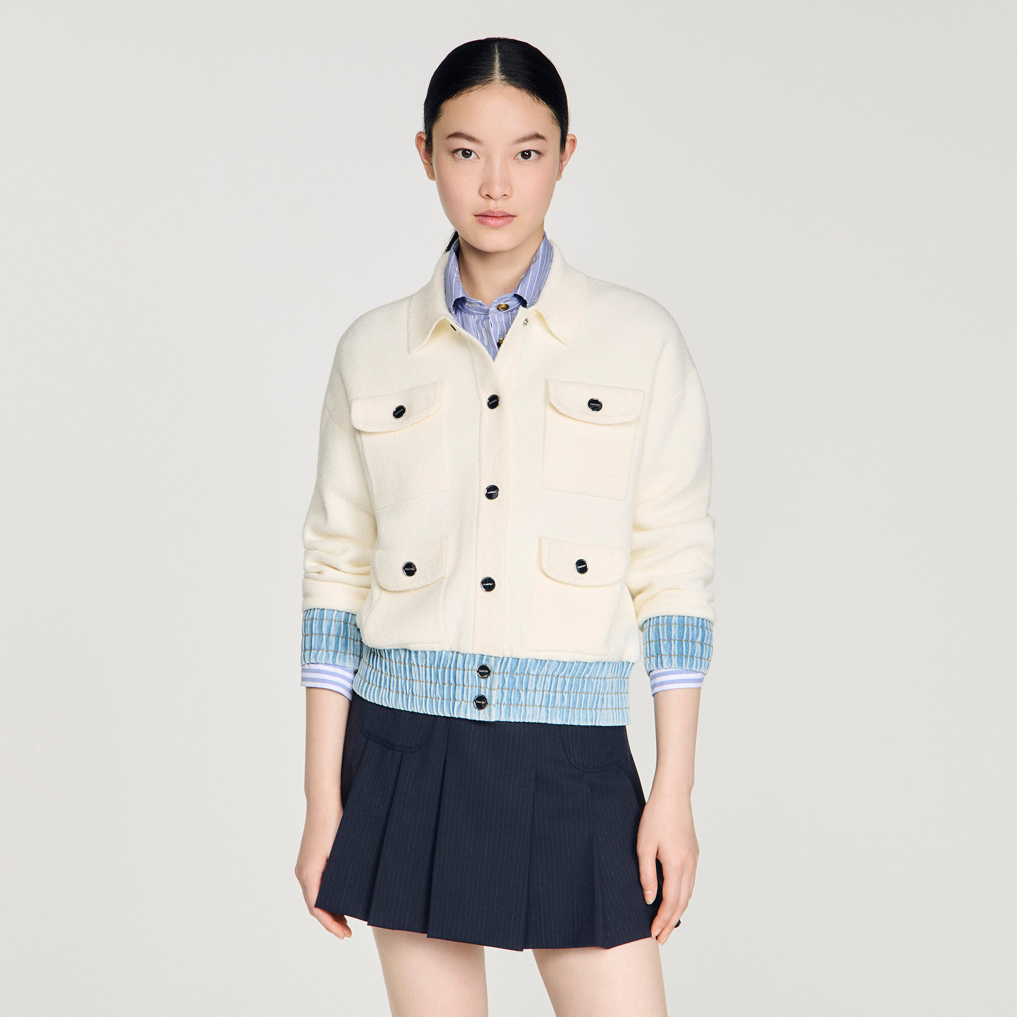 Cardigan con detalles de mezclilla