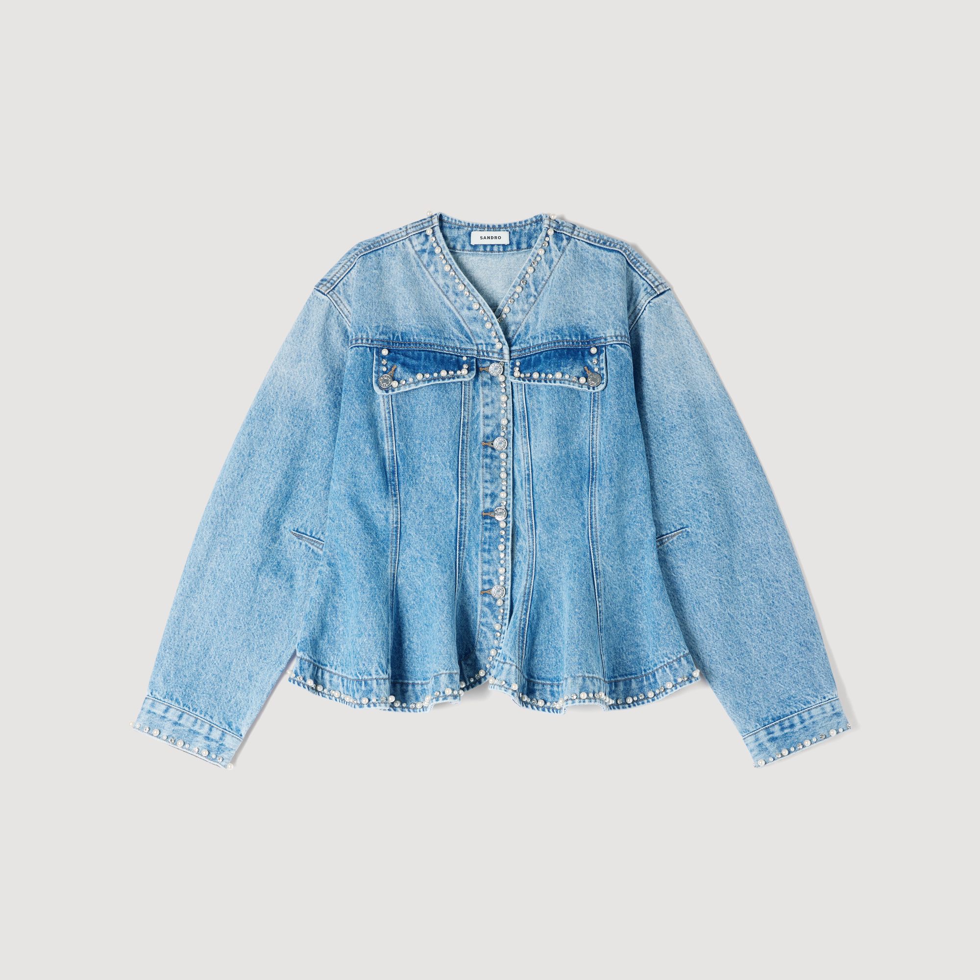 Chaqueta de mezclilla con cuentas y peplum