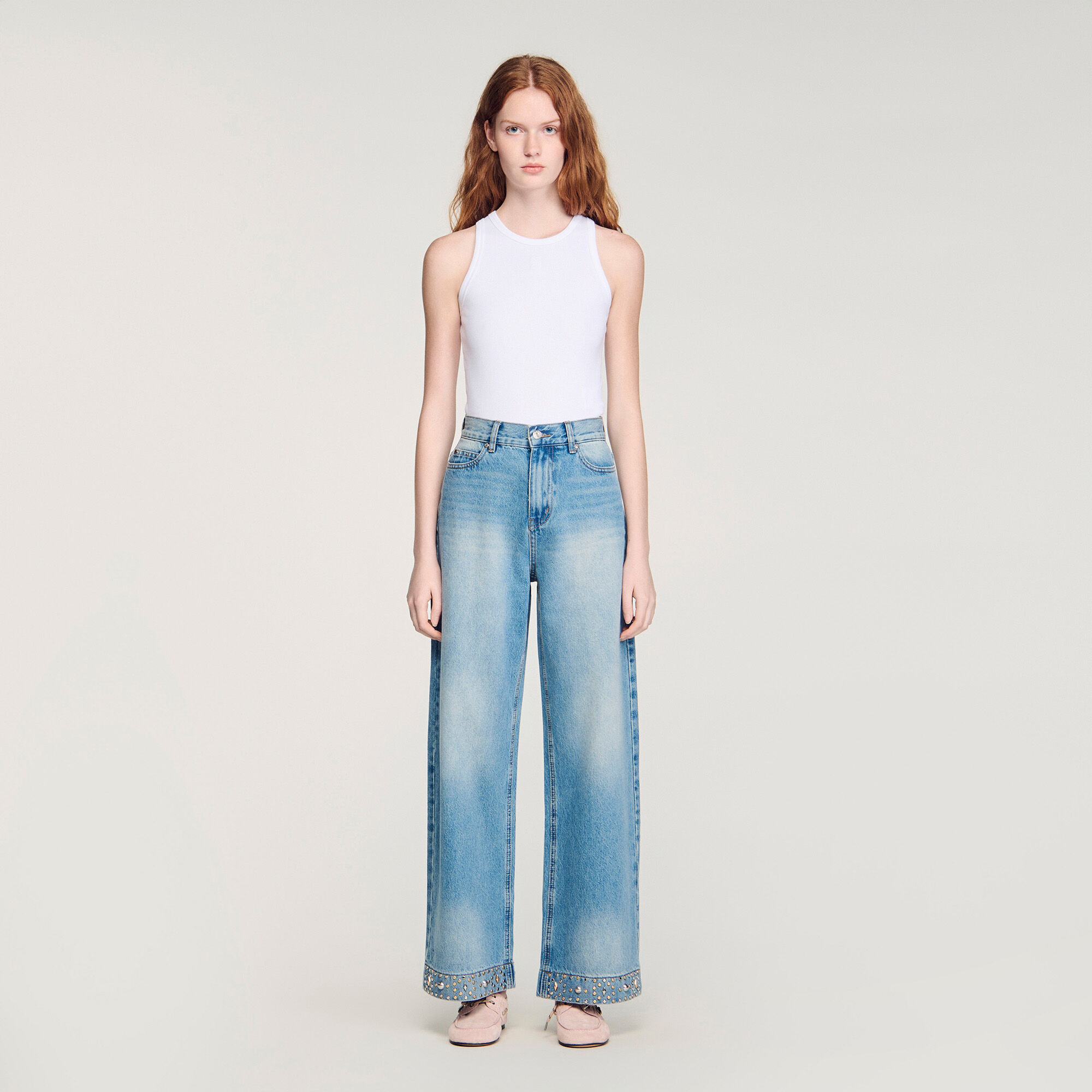 Pantalones vaqueros de pierna recta con cristales