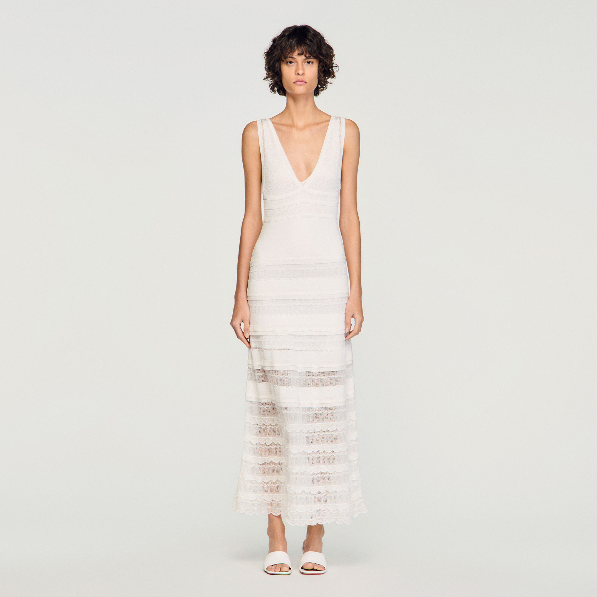 Vestido maxi de punto pointelle