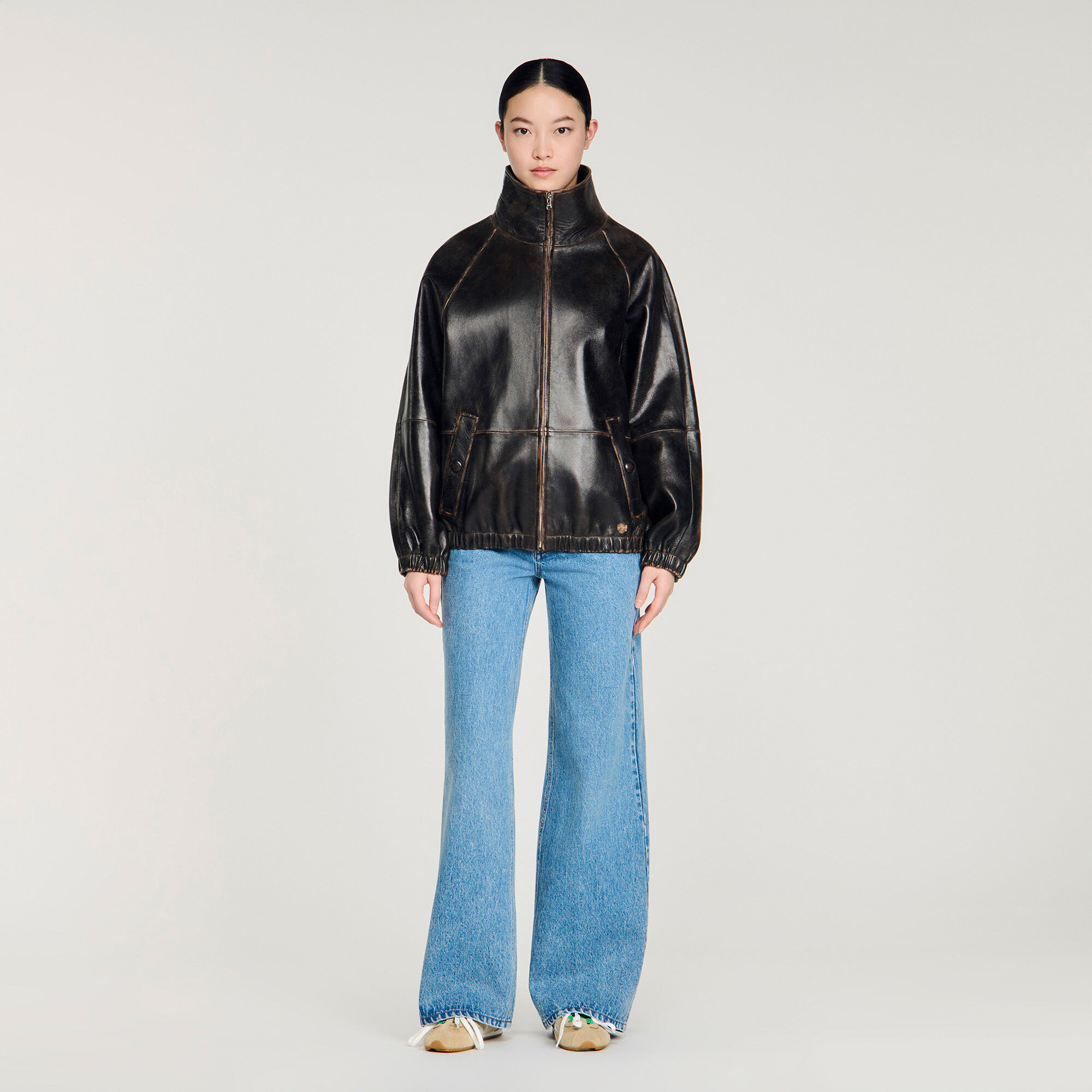 Chaqueta de cuero con efecto desgastado