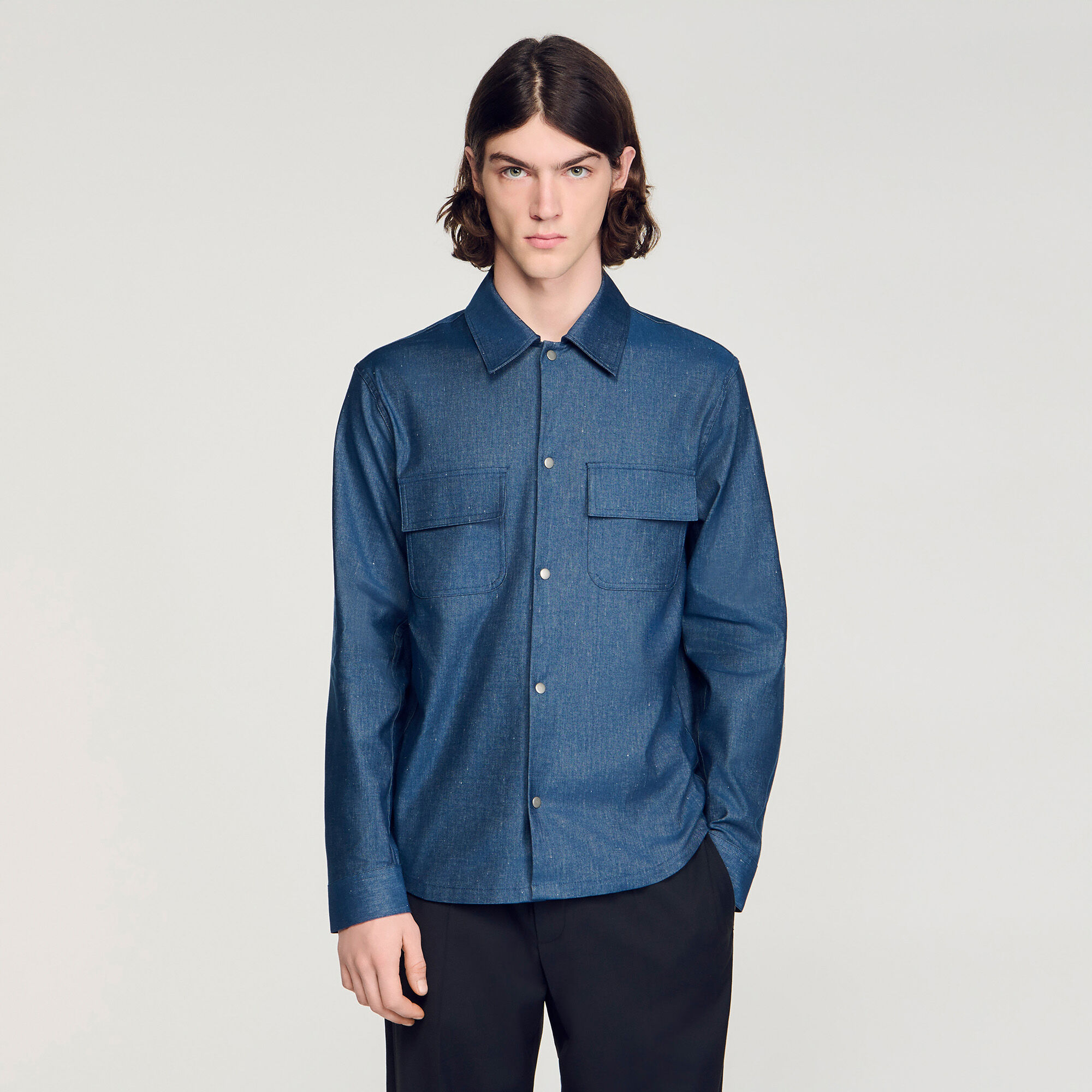 Camisa de algodón y lino con efecto vaquero