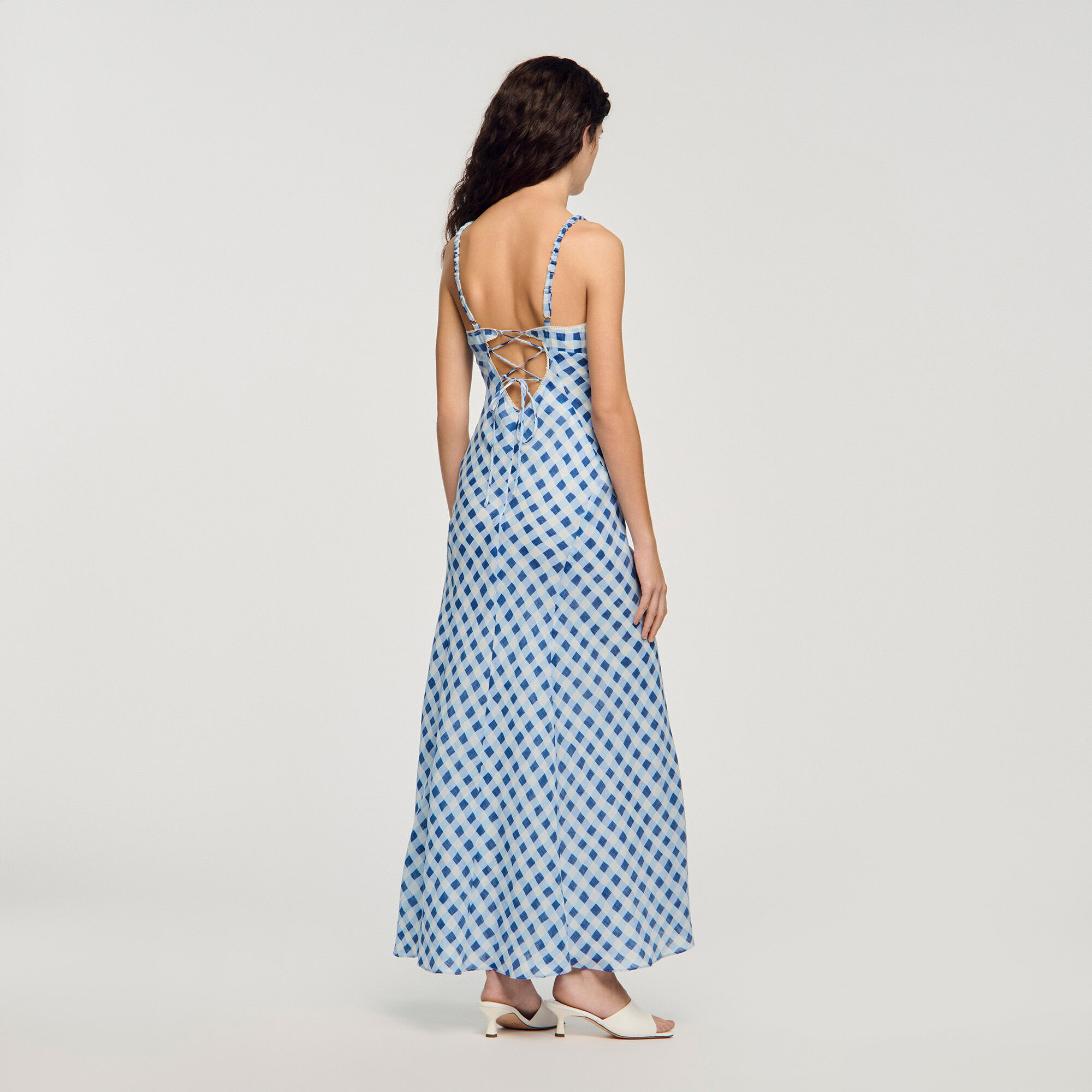 Vestido largo de lino con cuadros