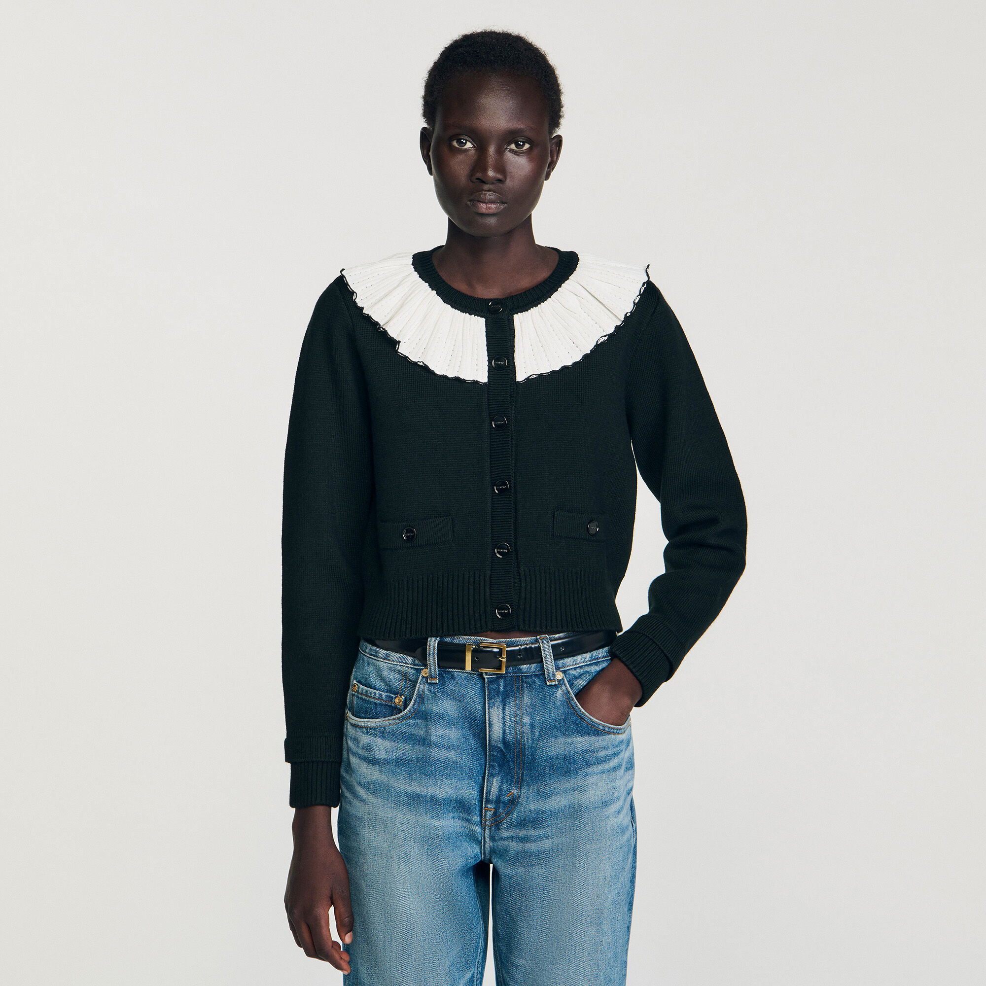 Cardigan con cuello de contraste