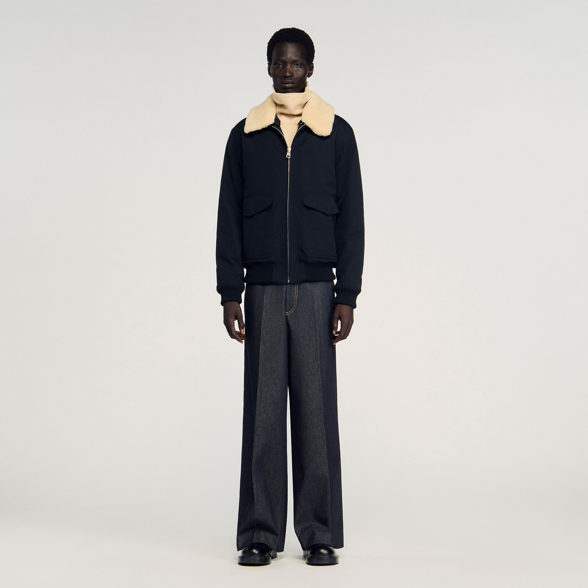 Chaqueta de aviador con cuello desmontable
