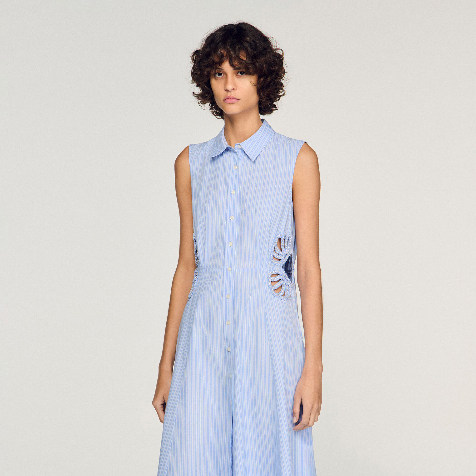 Vestido midi de algodón con rayas
