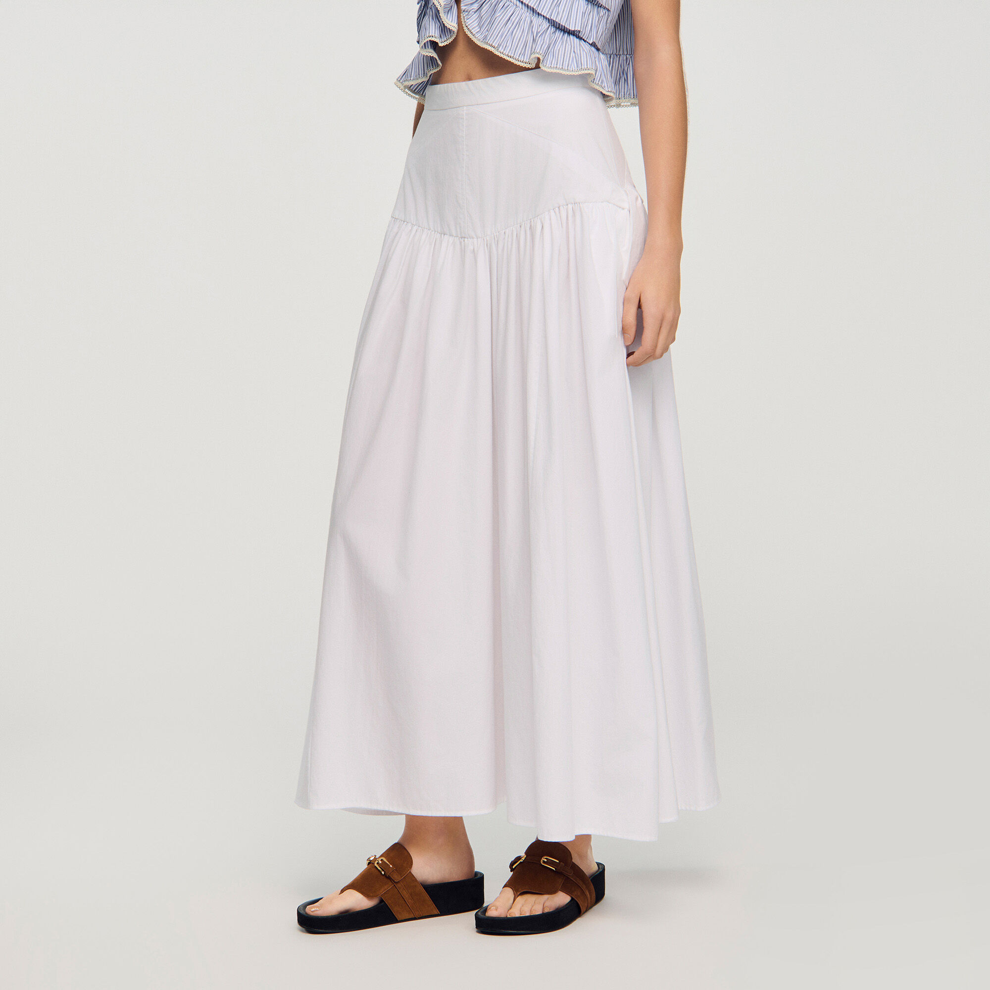 Falda maxi de poplin con cordones