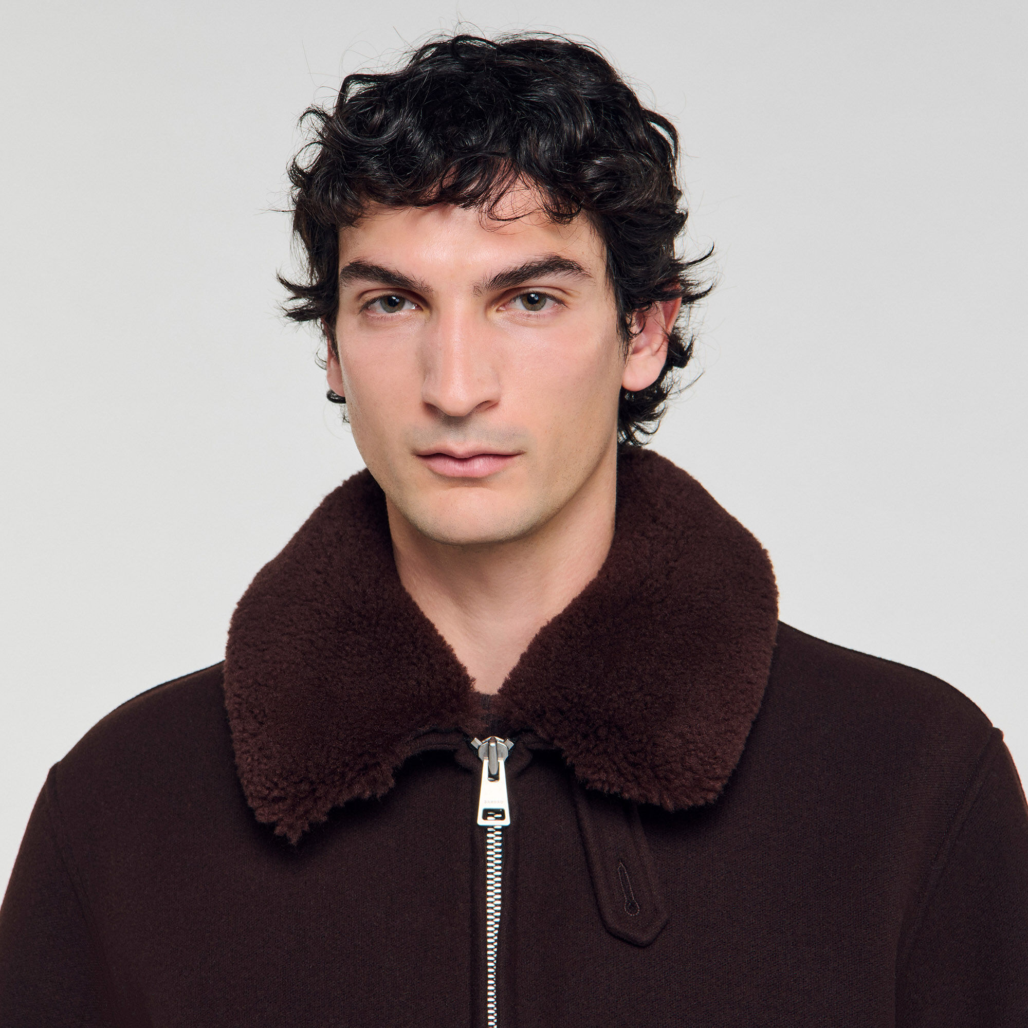 Chaqueta de aviador de lana con piel de cordero