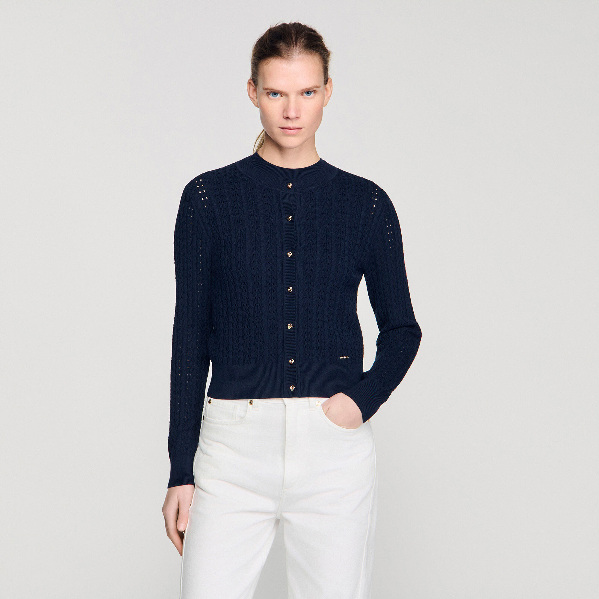 Cardigan corto de punto texturizado