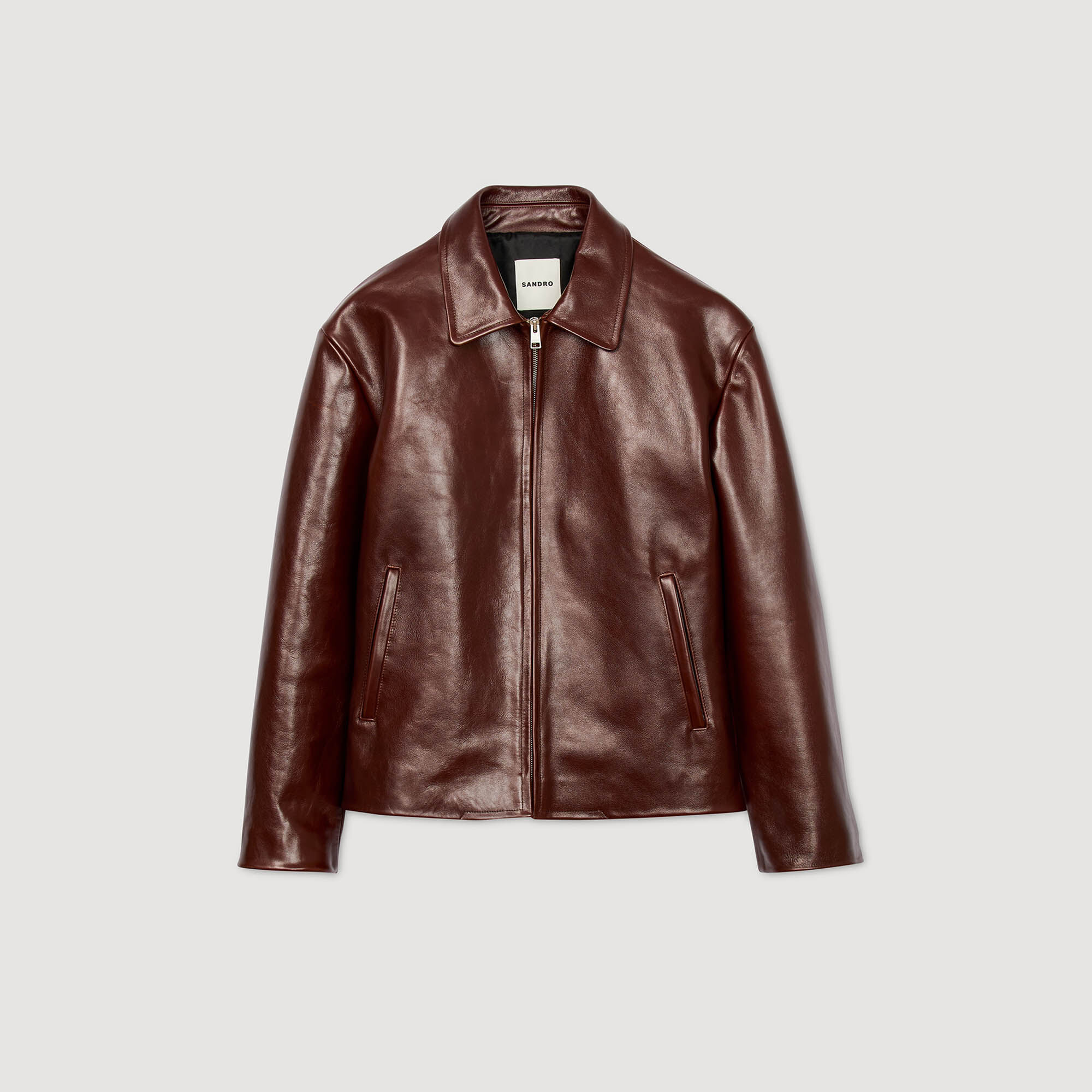 Chaqueta de cuero clásica con cremallera
