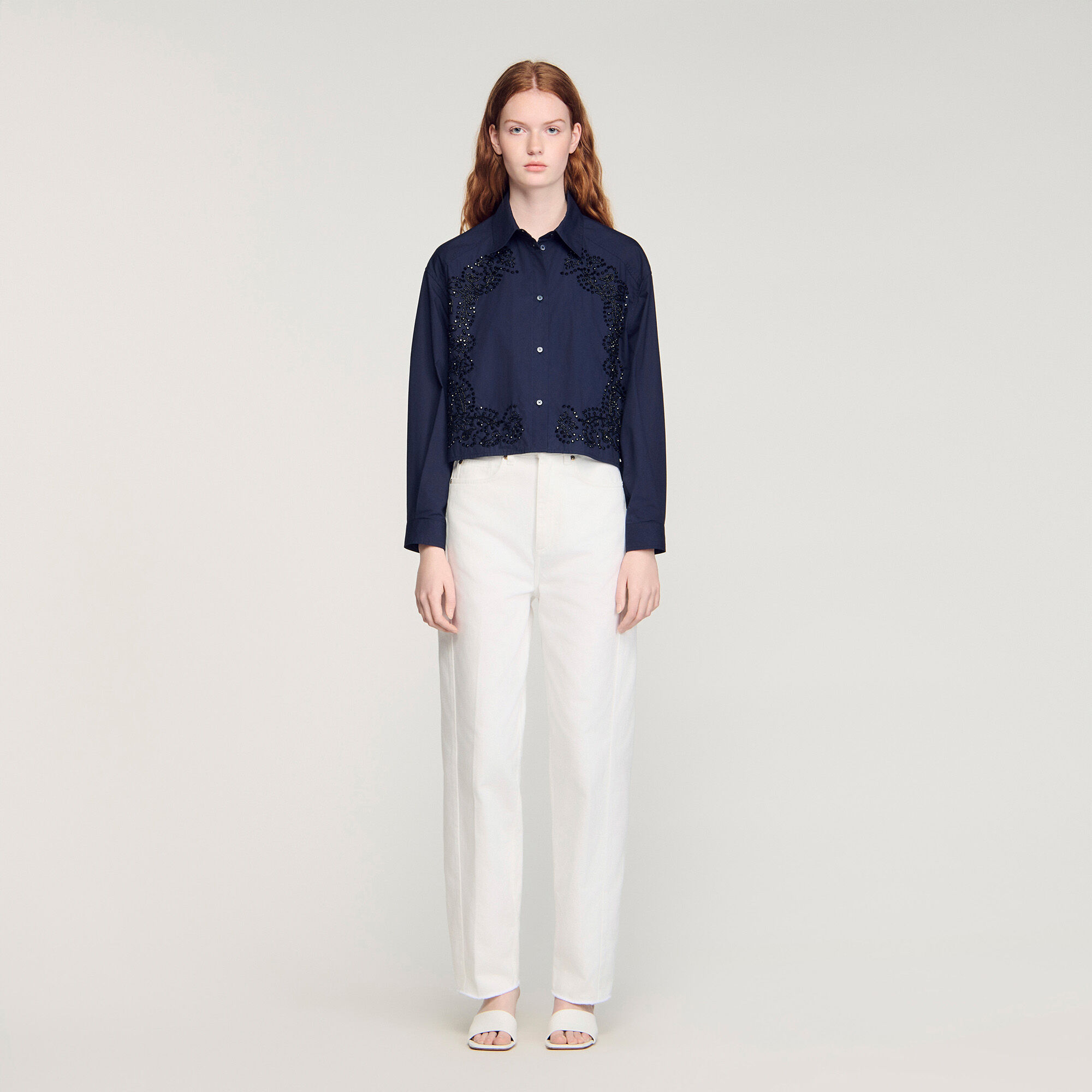 Camisa de algodón con bordado floral