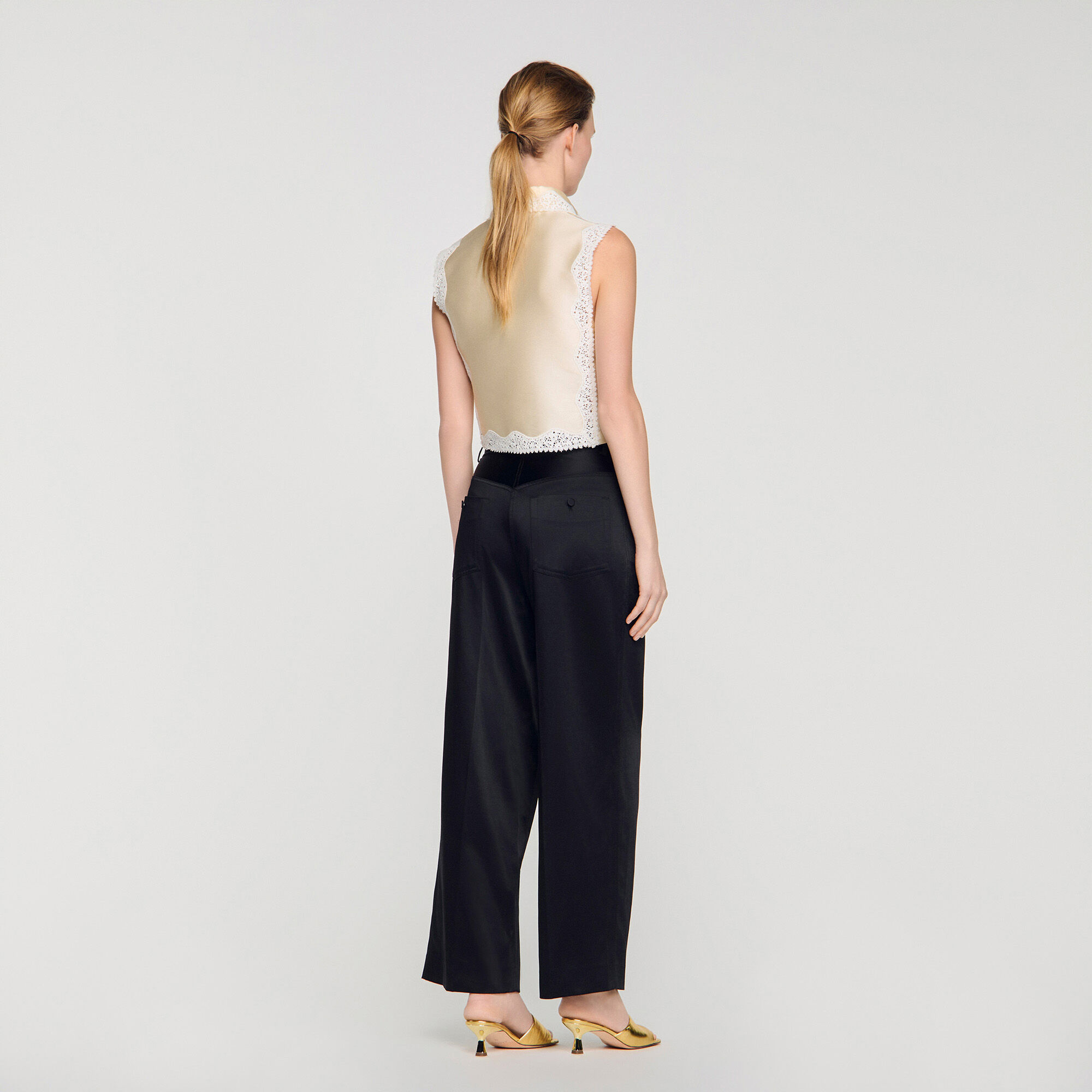 Pantalones de corte ancho con efecto satín