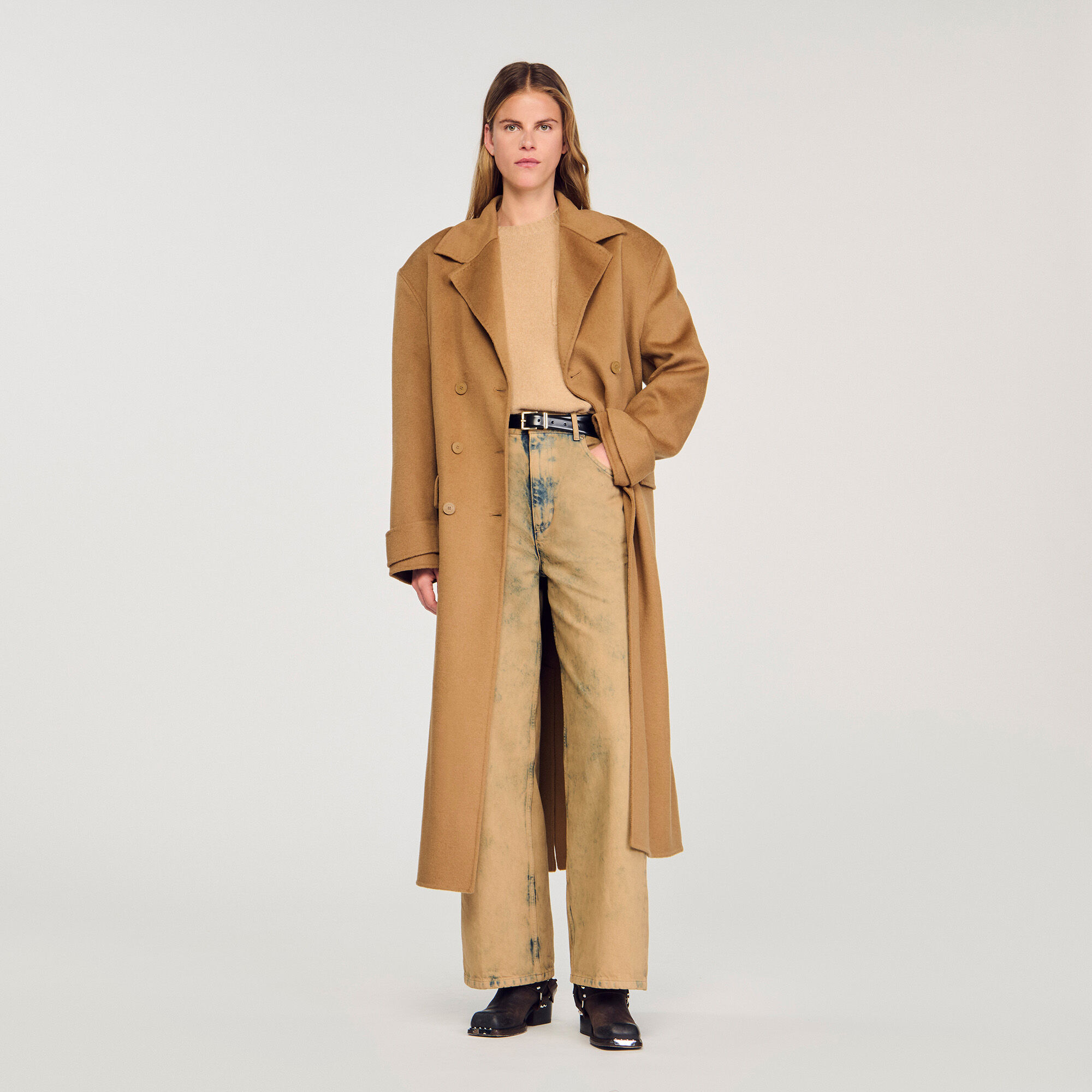 Abrigo de lana oversize con bufanda desmontable