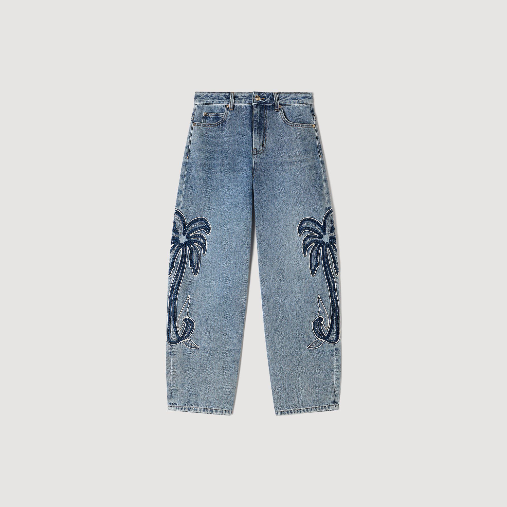 Pantalones vaqueros de corte amplio con bordado de palmera