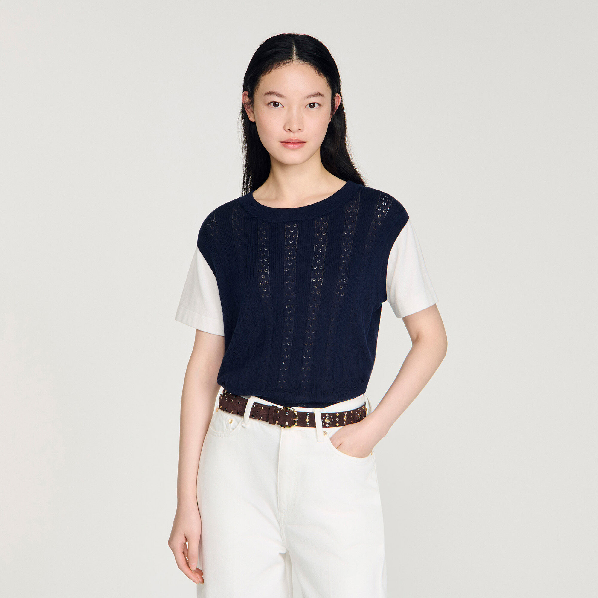 Sweater de punto Pointelle