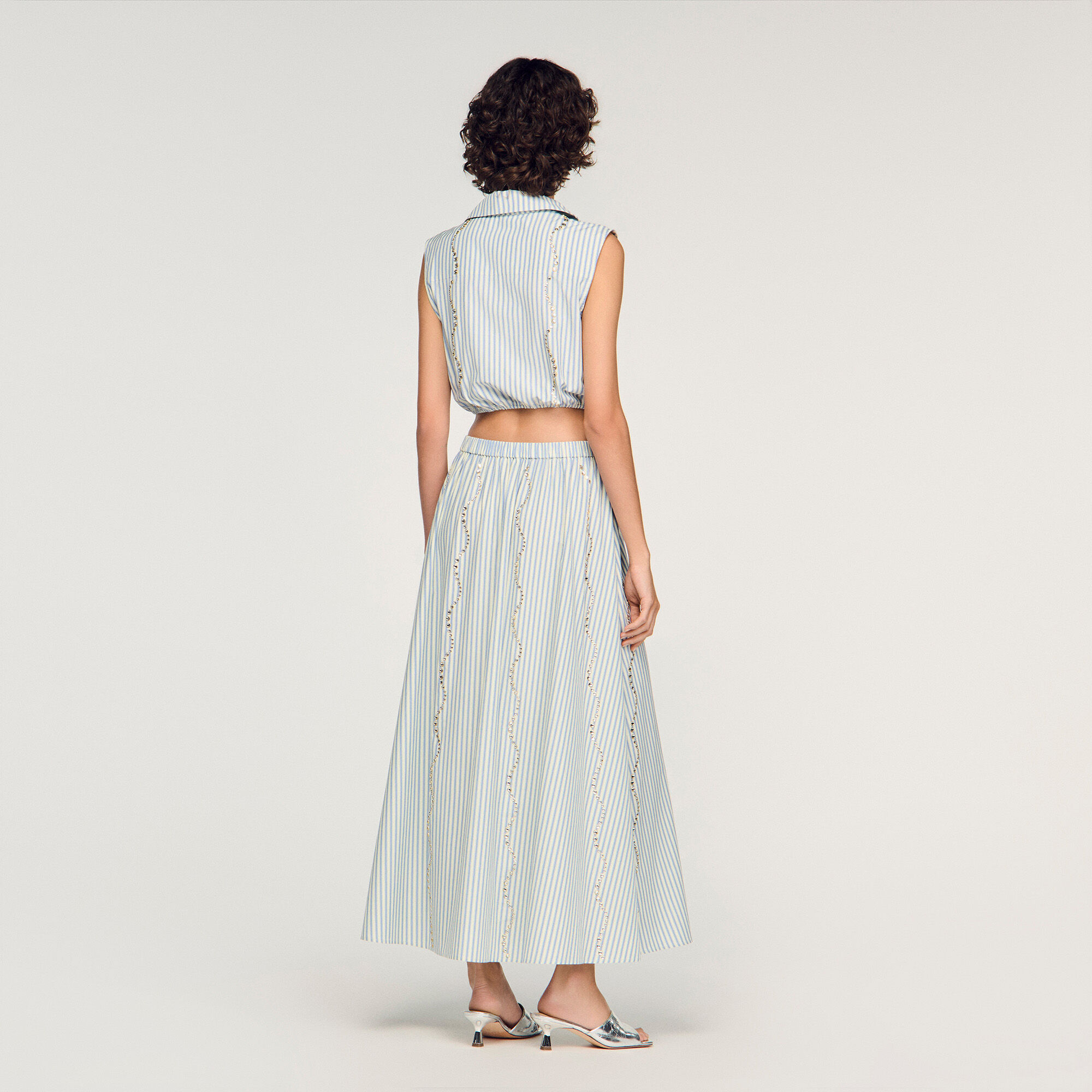 Falda maxi con rayas de cristales