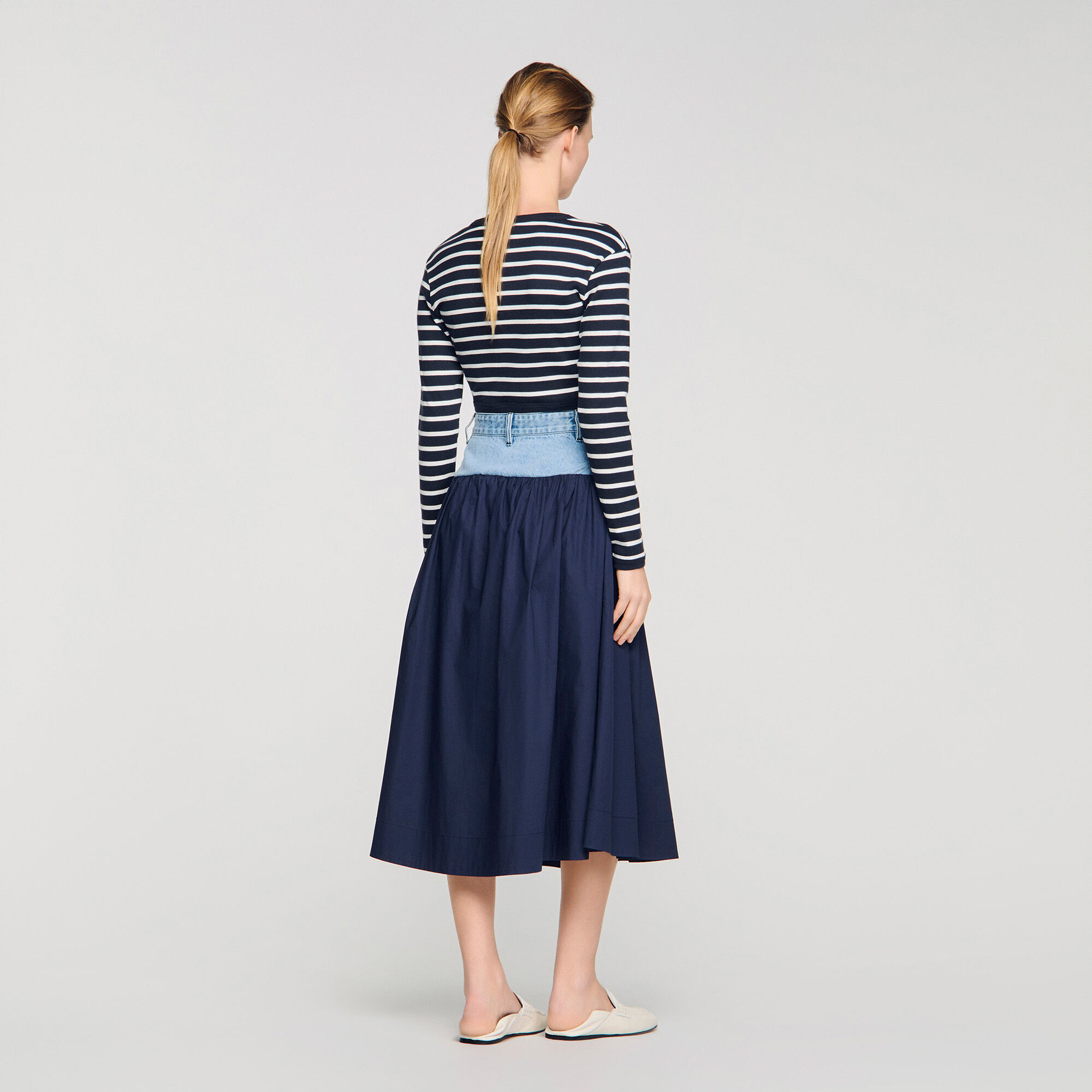 Falda maxi de materiales mixtos