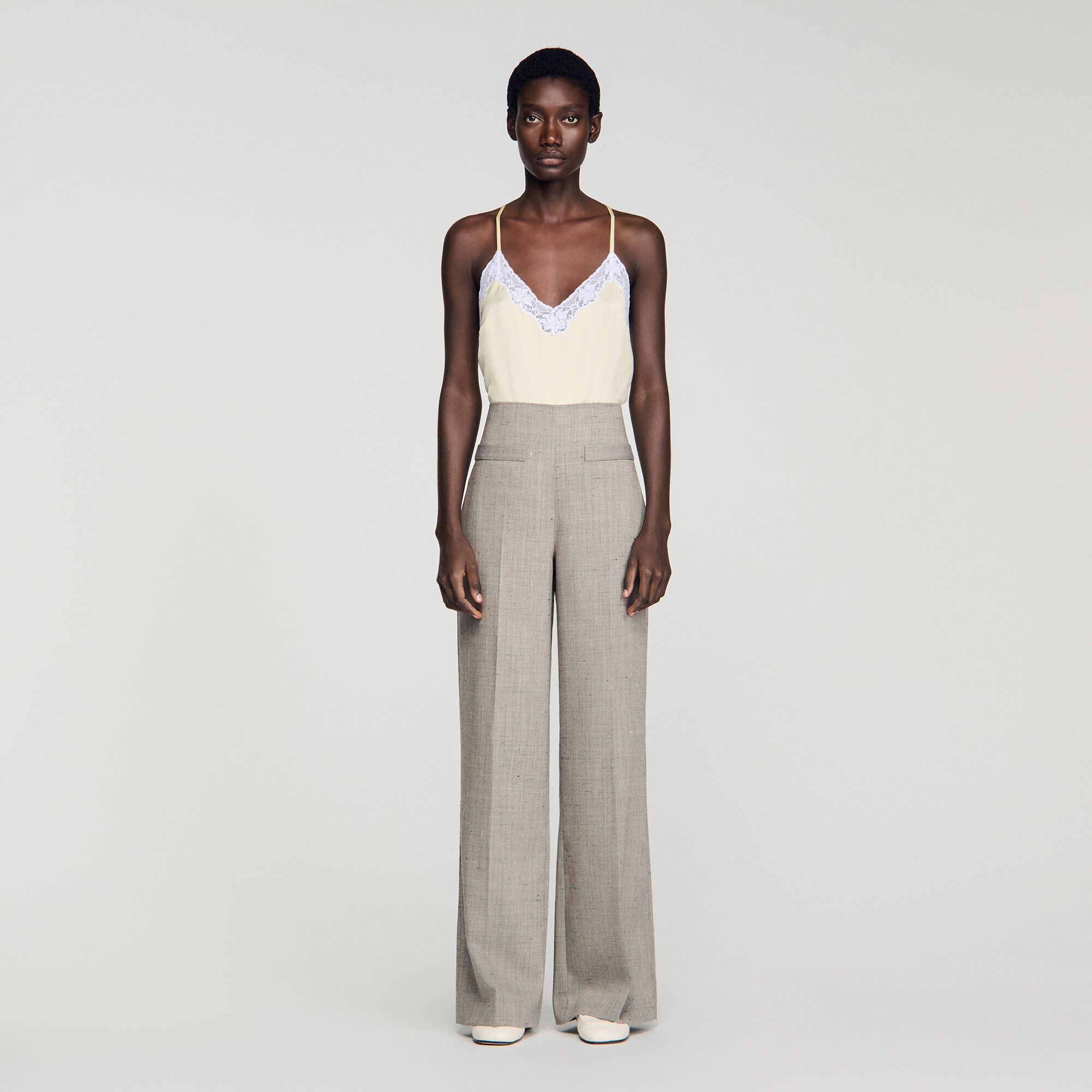 Pantalones de lana con cuadros y corte ancho