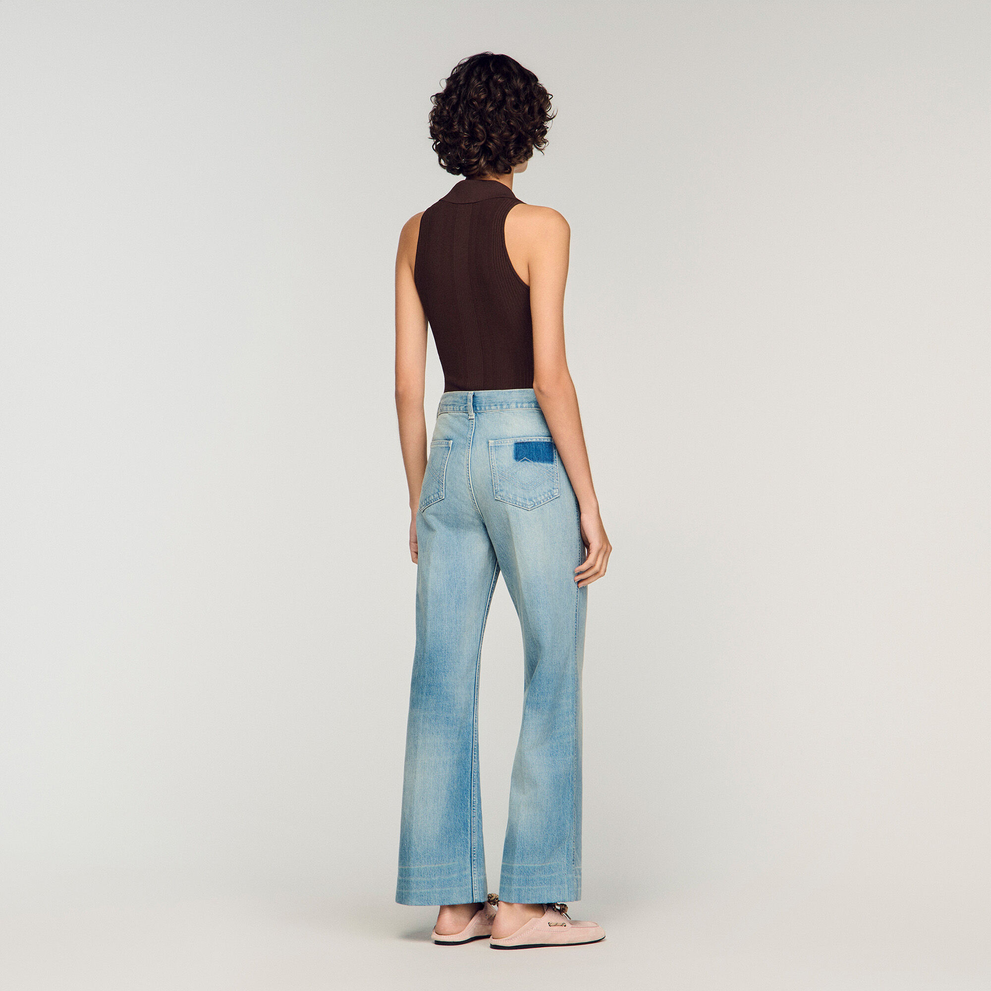 Pantalones de algodón rectos con cremallera desgastados