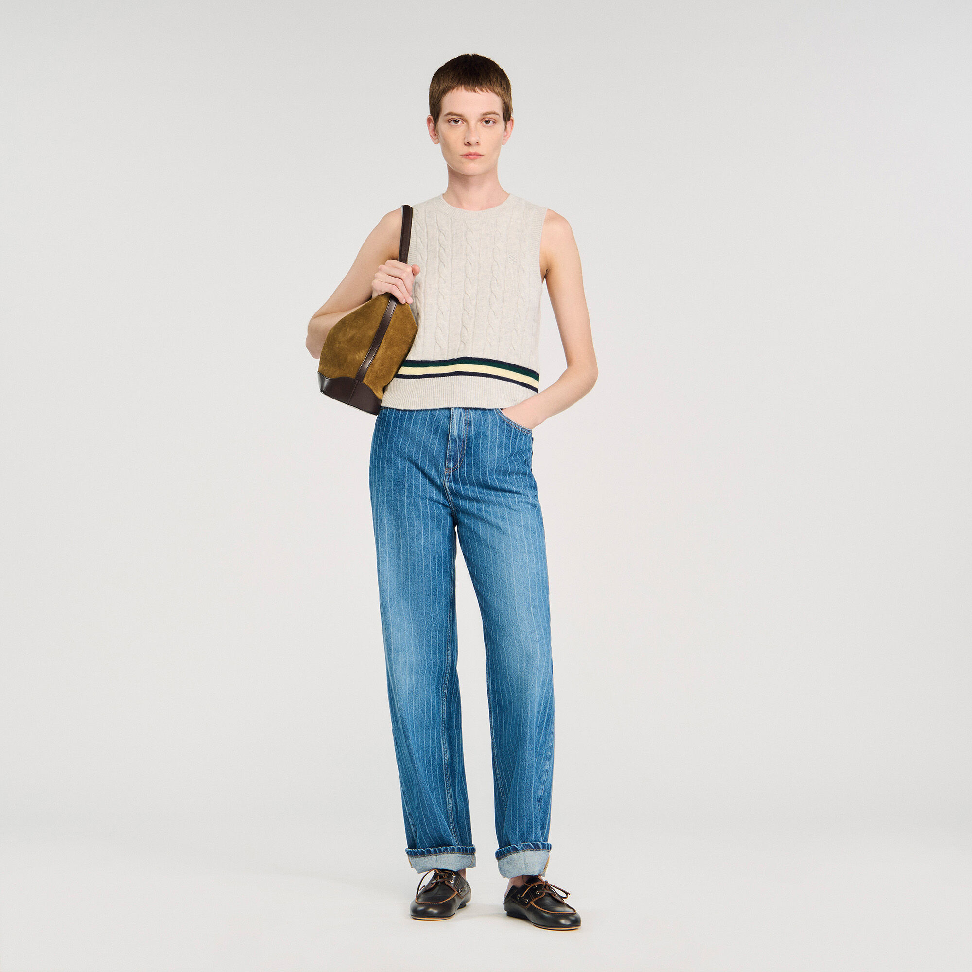 Pantalones vaqueros de pierna ancha con rayas