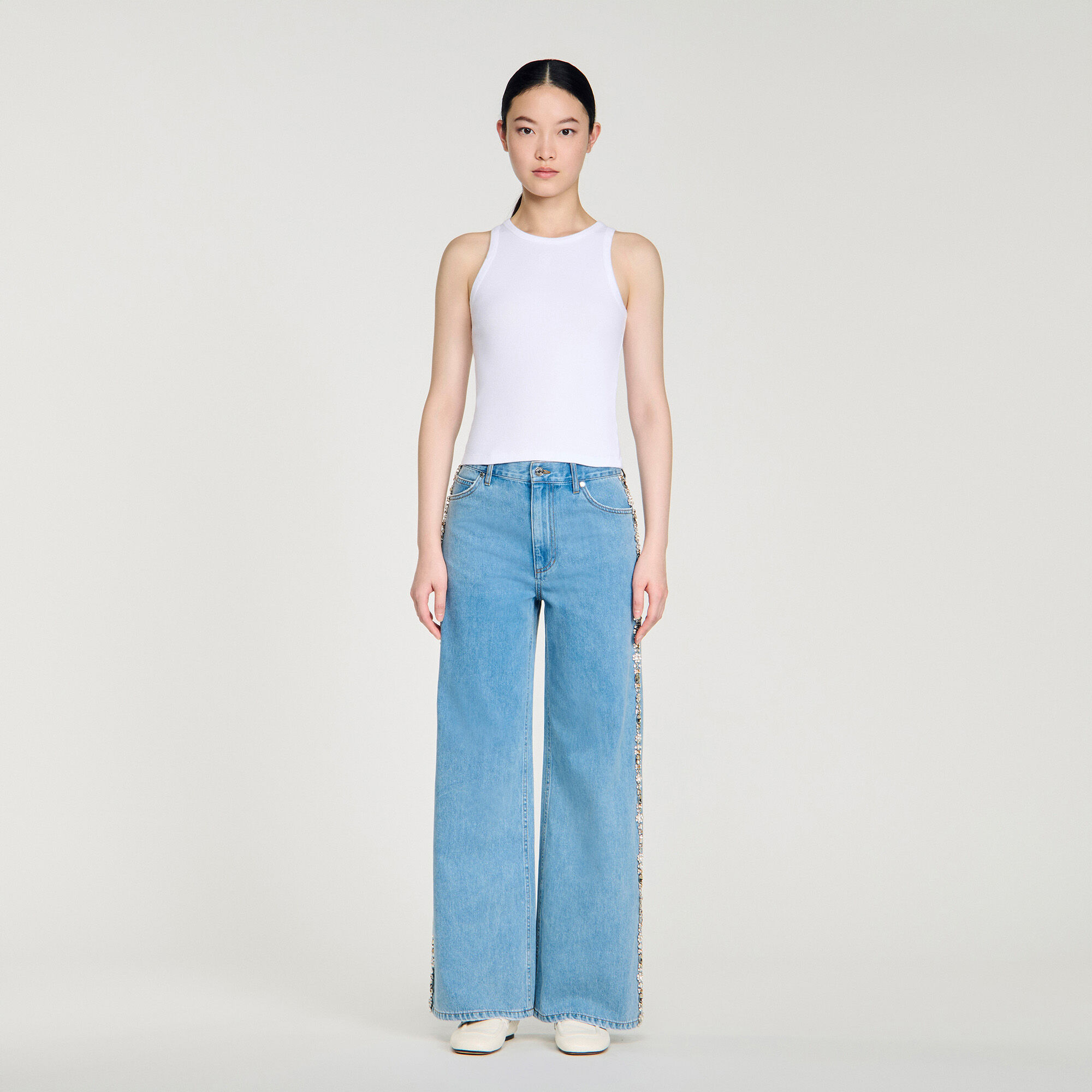 Pantalones de lentejuelas con corte recto desgastado