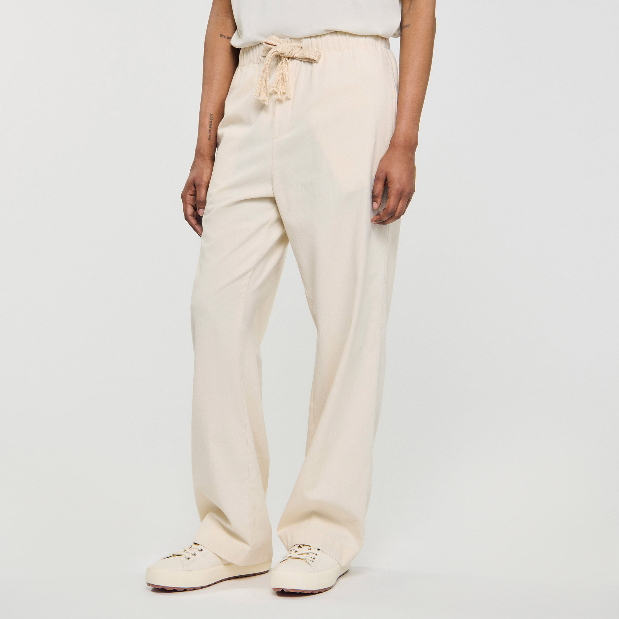 Pantalones de algodón elástico de pierna ancha