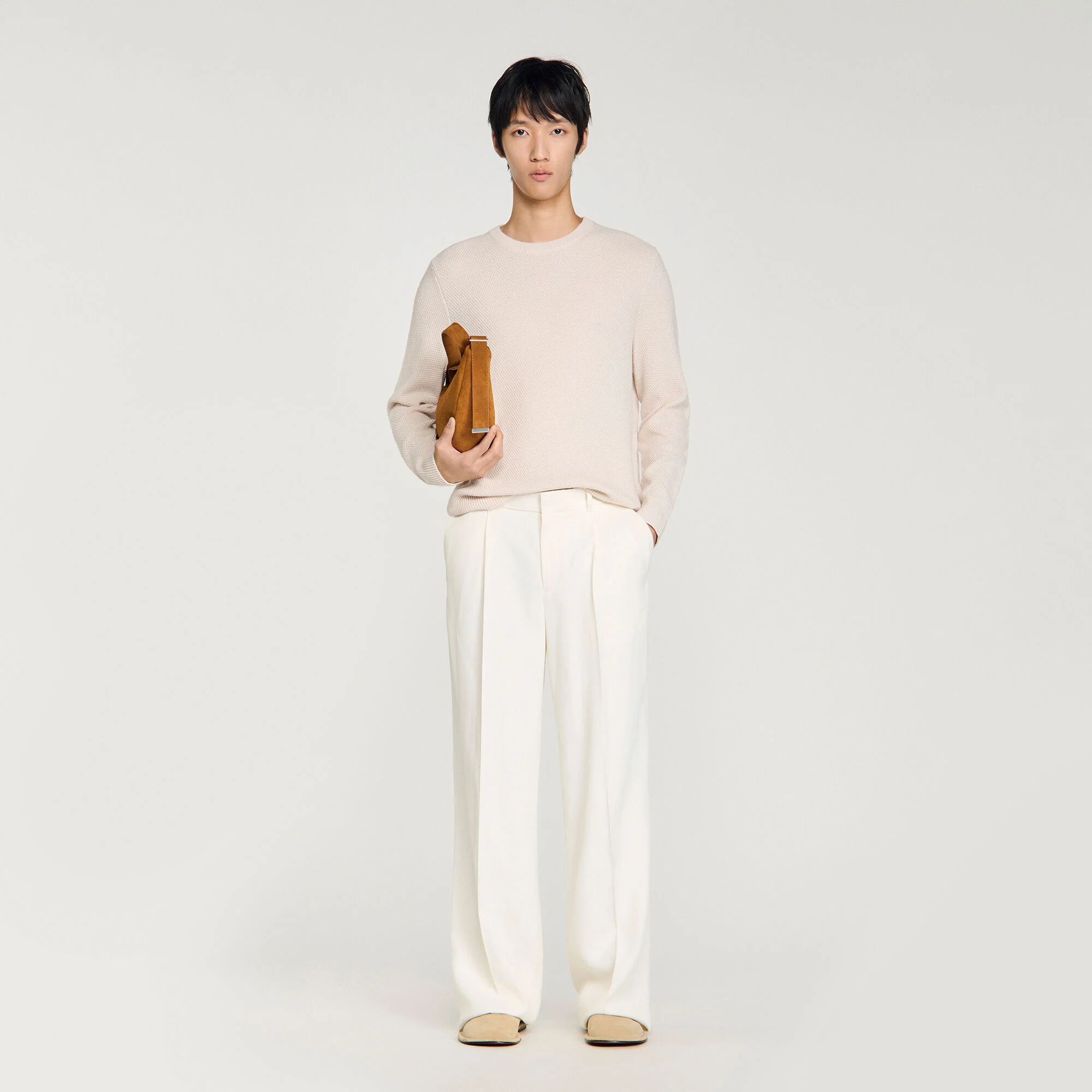 Sweater de cuello redondo en punto semilla