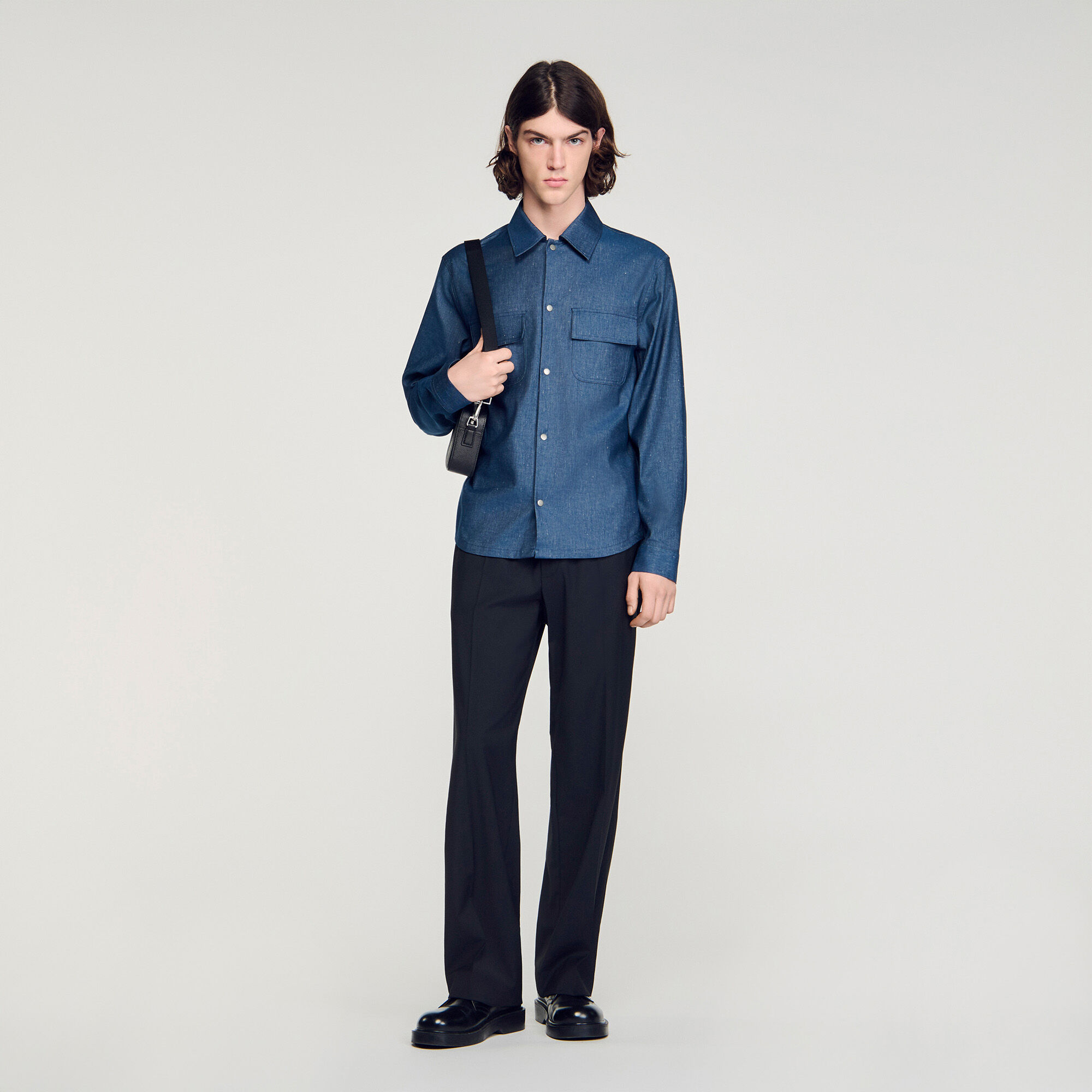 Camisa de algodón y lino con efecto vaquero