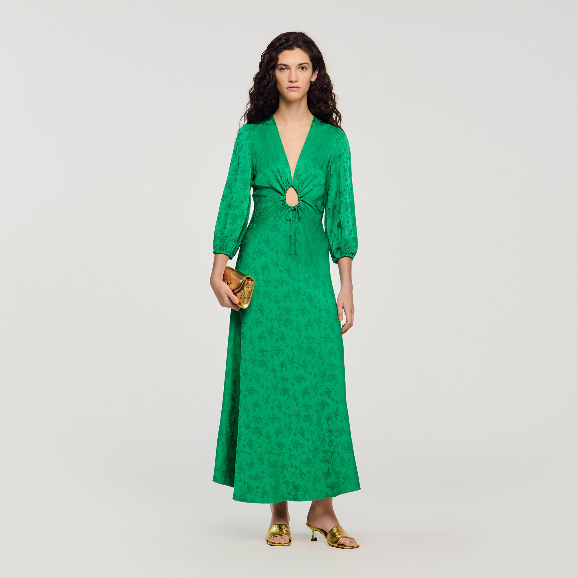 Vestido largo floral jacquard