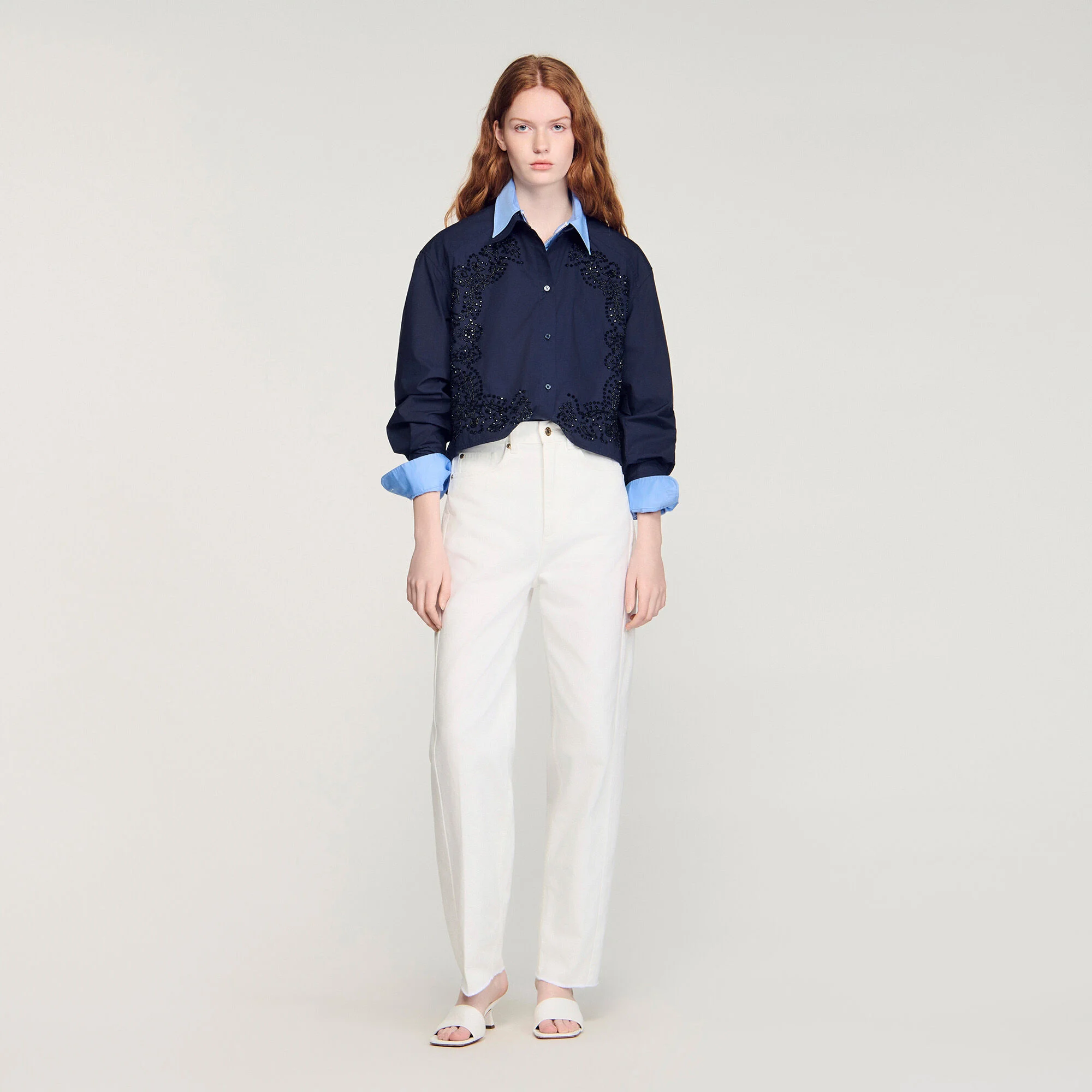 Camisa de algodón con bordado floral