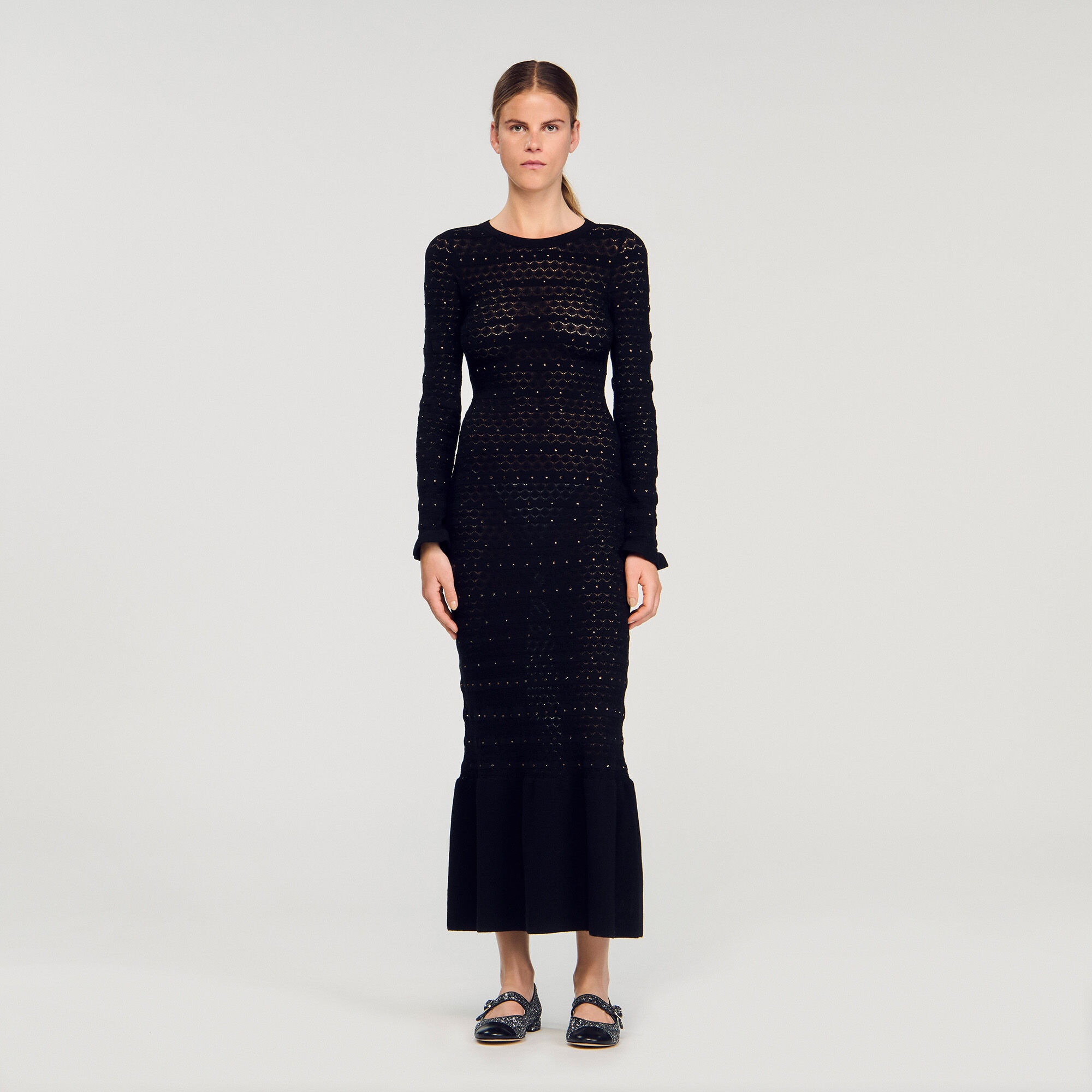 Vestido maxi de punto con lentejuelas